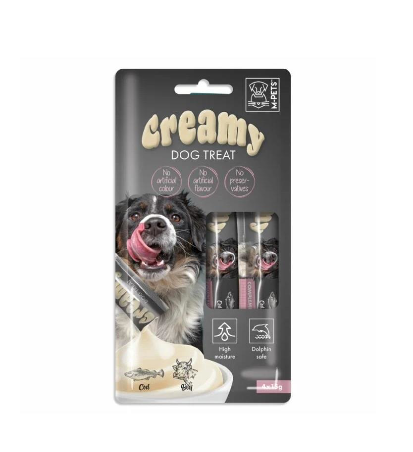 M-Pets Köpek Ödülü Creamy Morina Balıklı Biftekli 4 x 15 Gr
