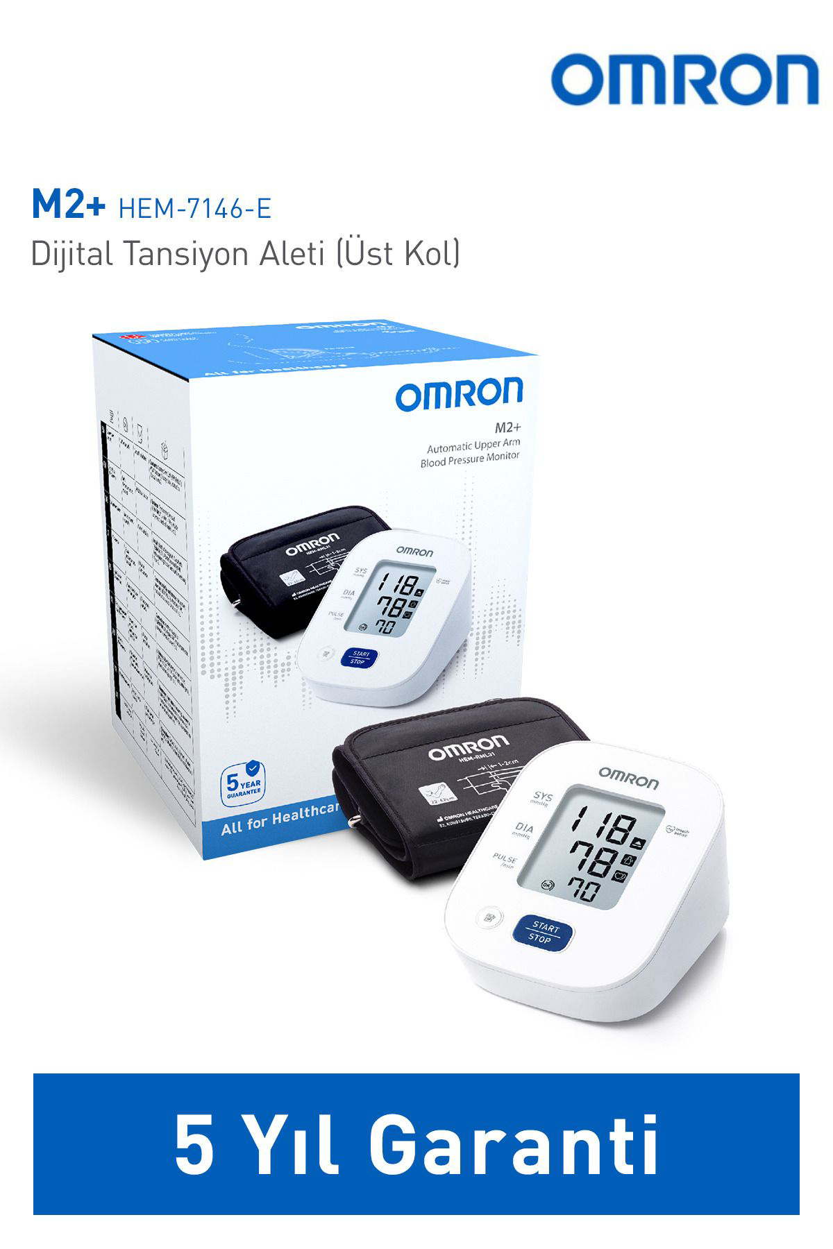 Omron M2+ 30 Ölçüm Hafızalı Geniş Manşetli Üst Koldan Ölçer Pilli Dijit