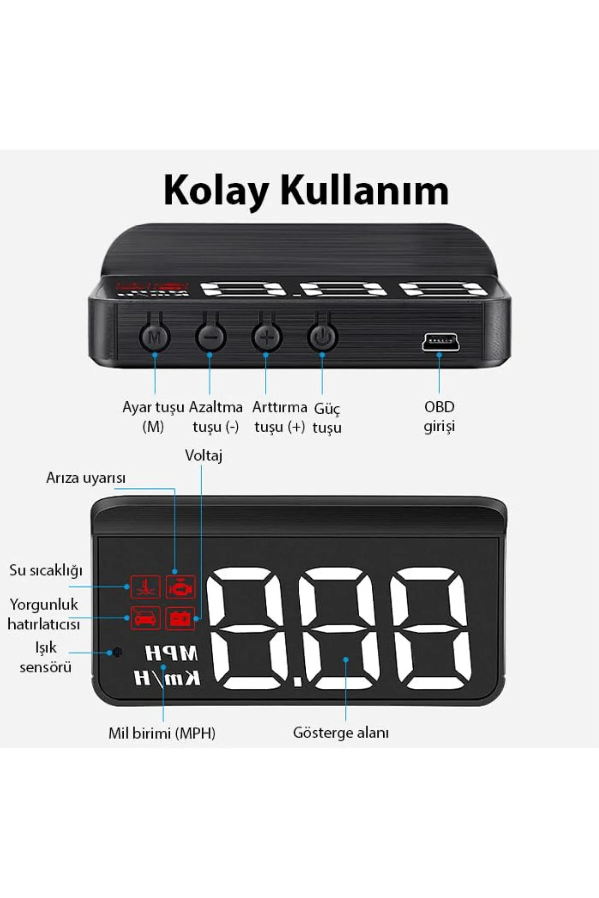 M3 HUD OBD2 Head-Up Display Dijital Hız Göstergesi E-OBD ve GPS D