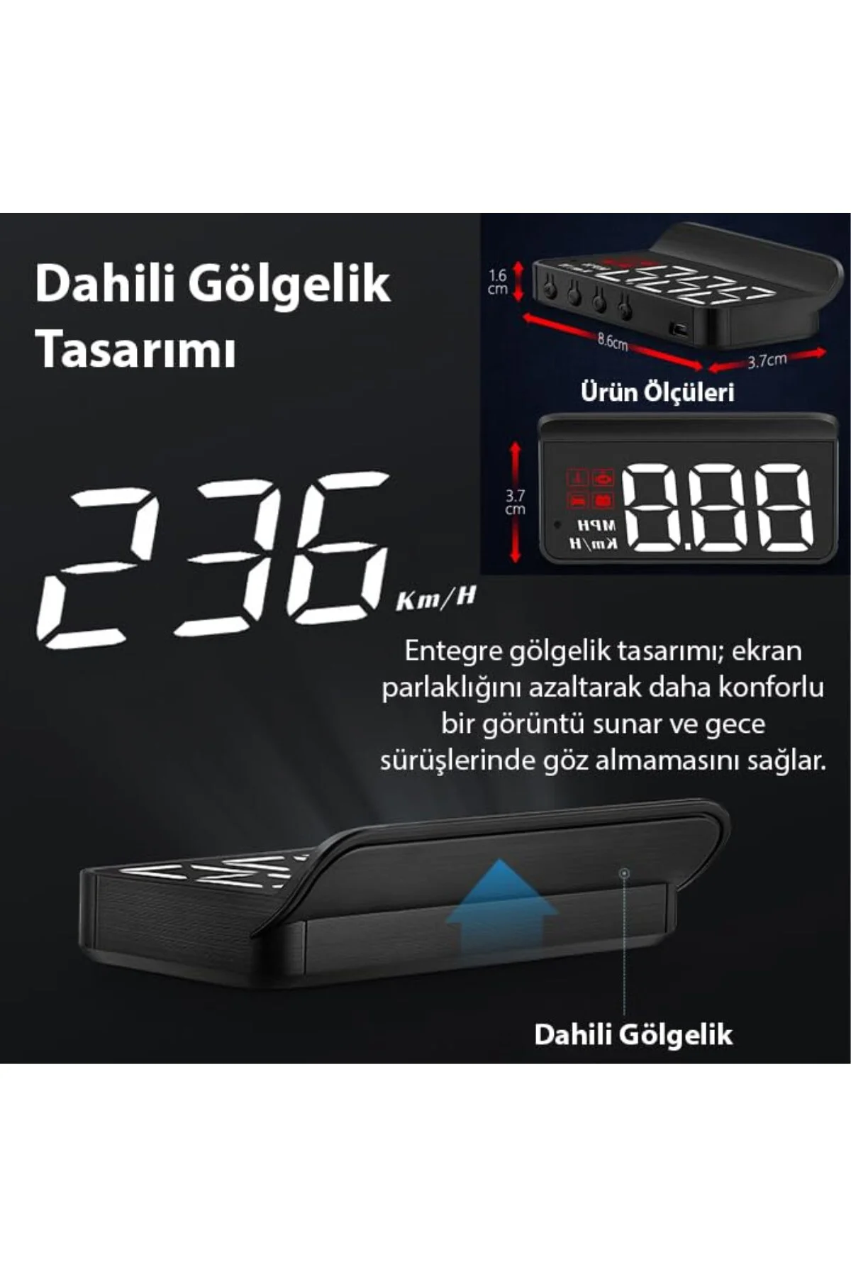 M3 HUD OBD2 Head-Up Display Dijital Hız Göstergesi E-OBD ve GPS D