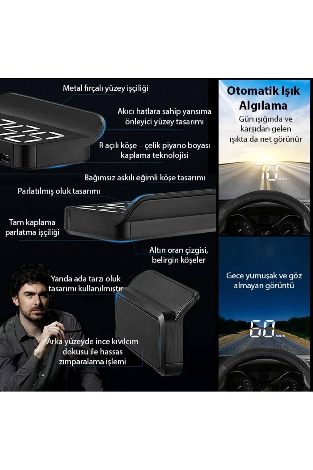 M3 HUD OBD2 Head-Up Display Dijital Hız Göstergesi E-OBD ve GPS D