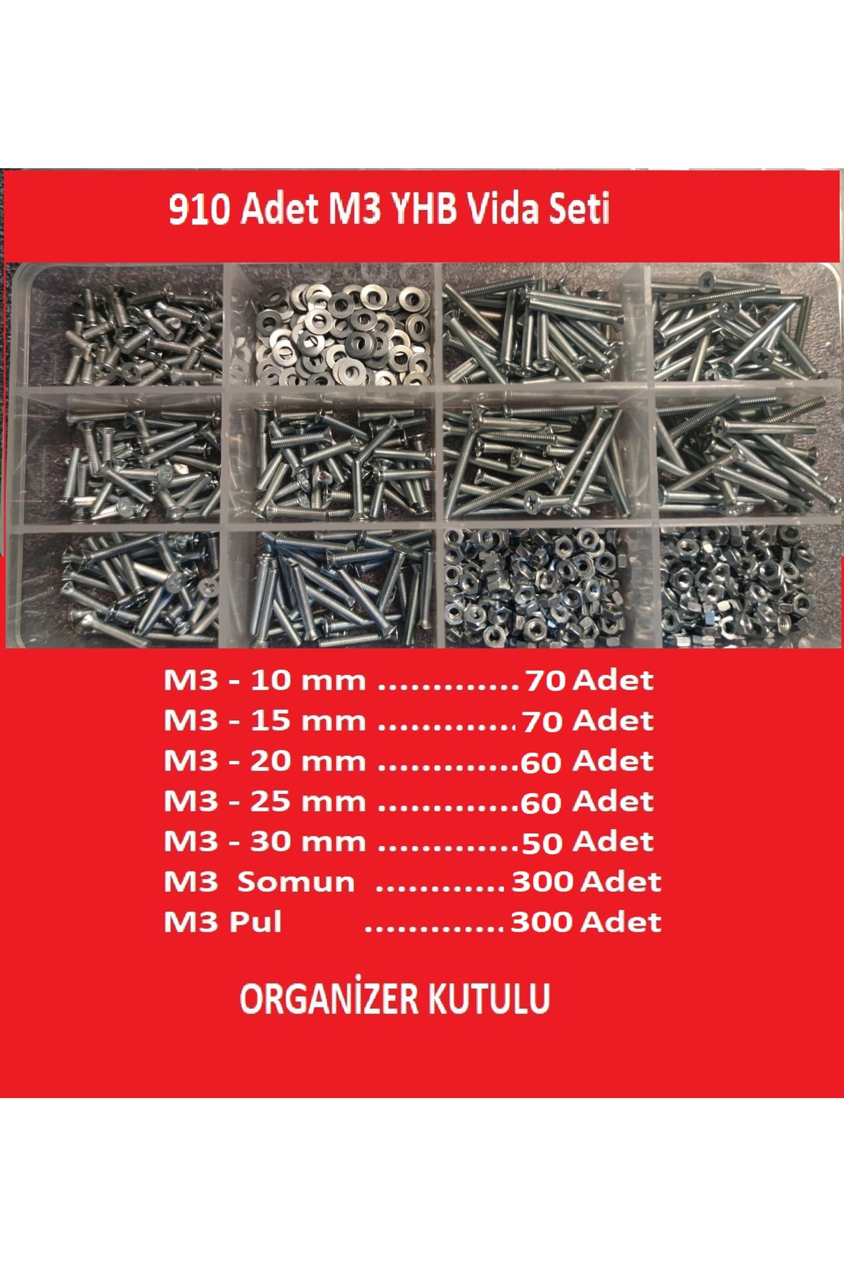 M3 Yhb Vida Somun Pul Seti-910 Adet   Organizer Kutulu