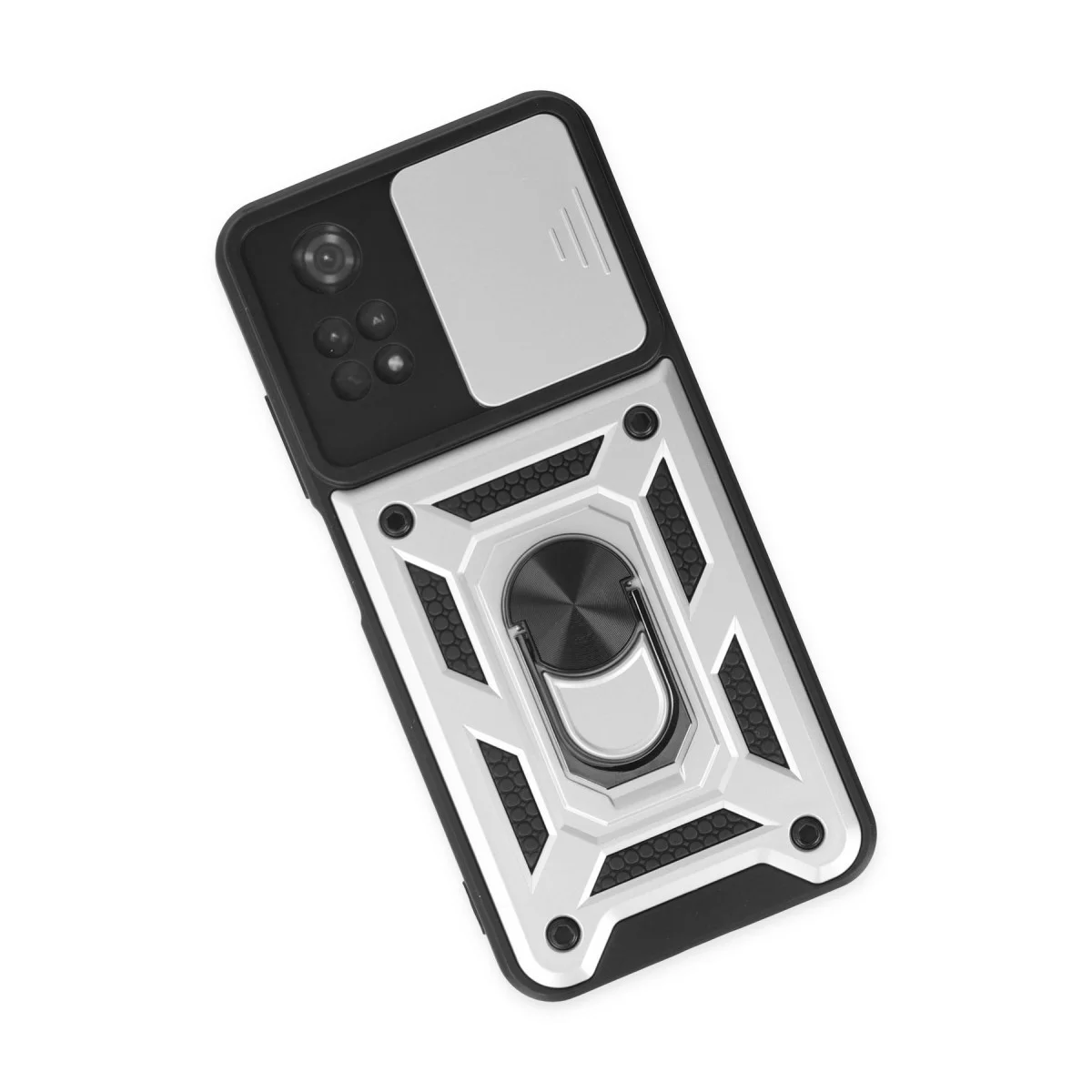 M4 Pro 4G Kılıf - Gümüş Lens Kalkanlı Silikon Koruma Kılıfı