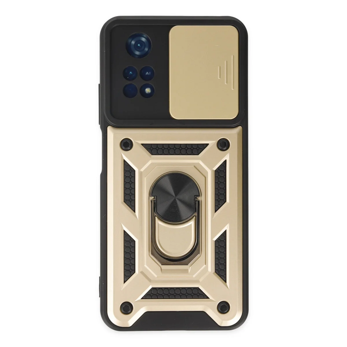 M4 Pro 4G Kılıf Silikon Gold - Pars Lens Yüzüklü, Darbe Korumalı ve Sürgülü Kapaklı