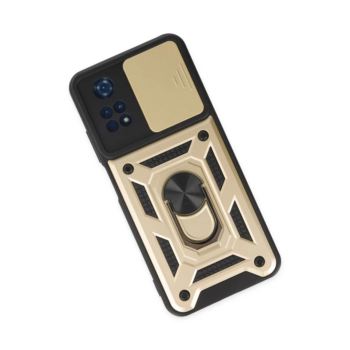 M4 Pro 4G Kılıf Silikon Gold - Pars Lens Yüzüklü, Darbe Korumalı ve Sürgülü Kapaklı