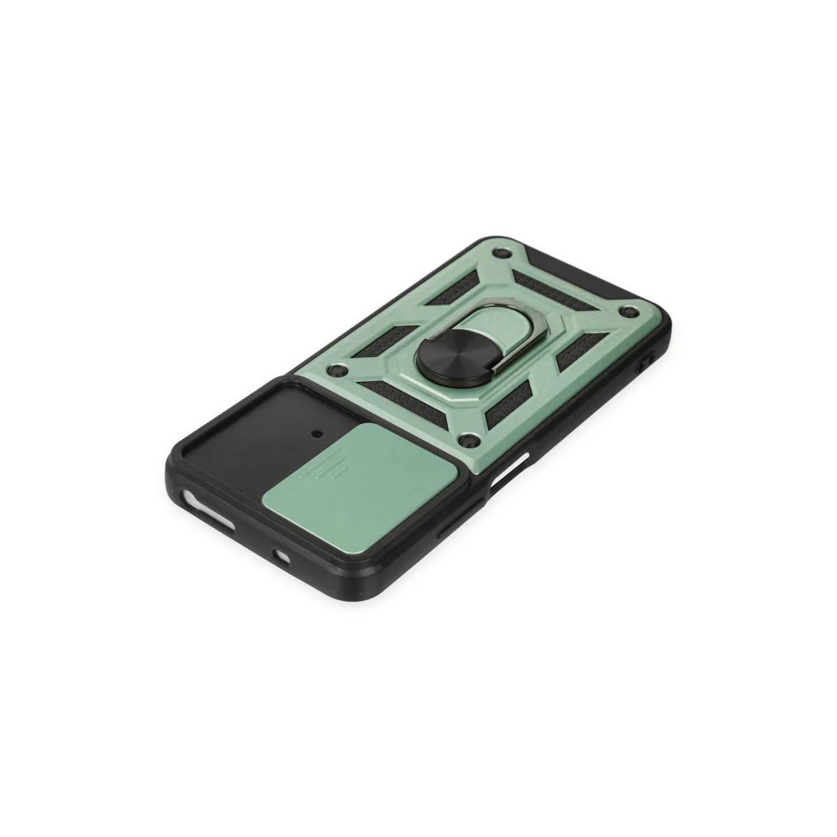 M4 Pro 4G Kılıf - Yeşil Silikon Kılıf Pars Lens Yüzüklü ve Metal Standlı