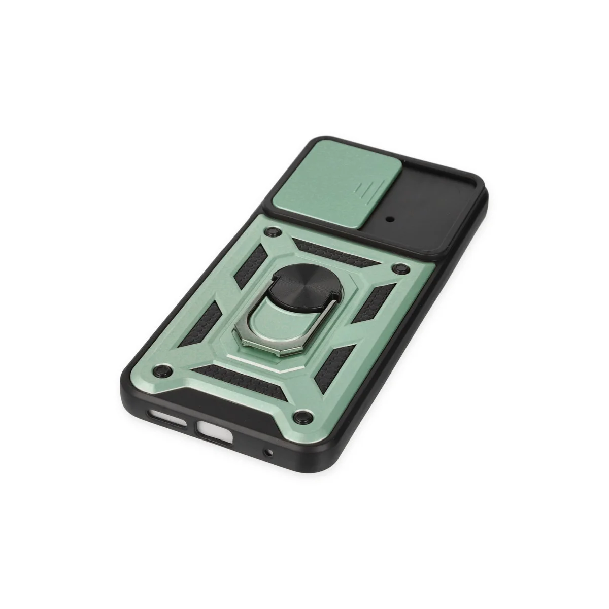 M4 Pro 4G Kılıf - Yeşil Silikon Kılıf Pars Lens Yüzüklü ve Metal Standlı
