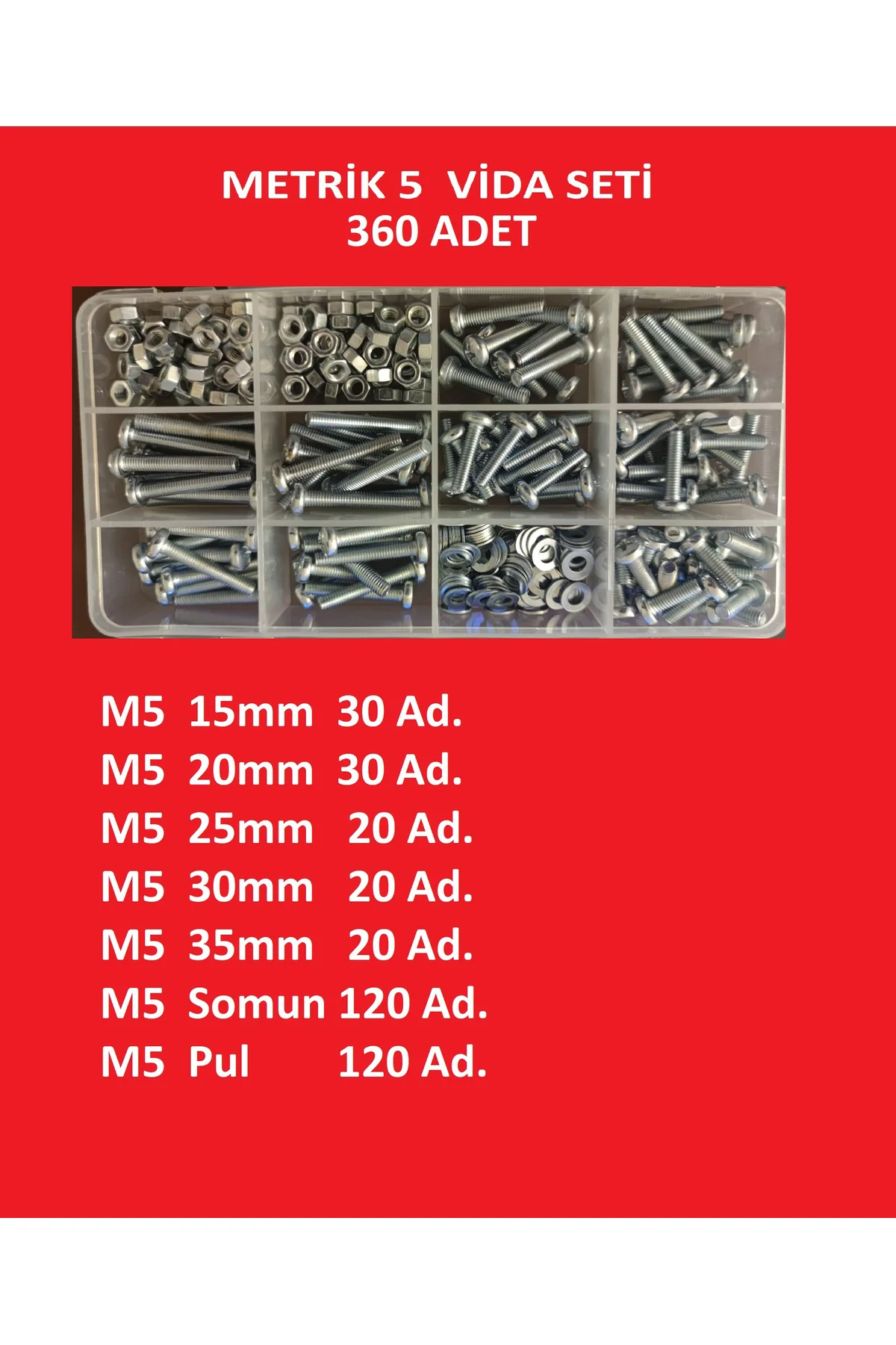 M5 Ysb Vida Somun Pul Seti-360 Adet-metrik 5mm-boy 15-20-25-30-35