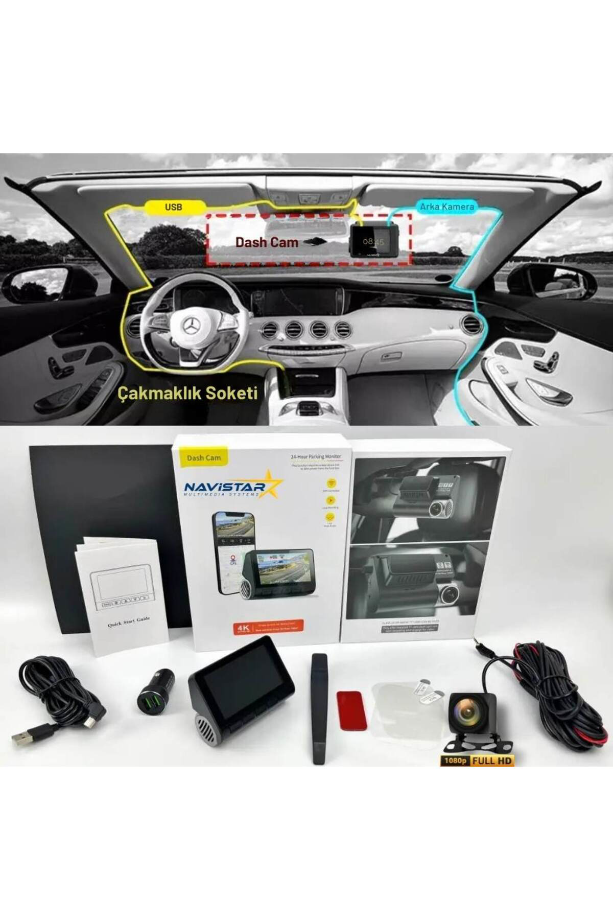 Navistar M800 Wifi + Gps 4K Çift Kameralı 170° Geniş Açı Lens Gece Görüşlü