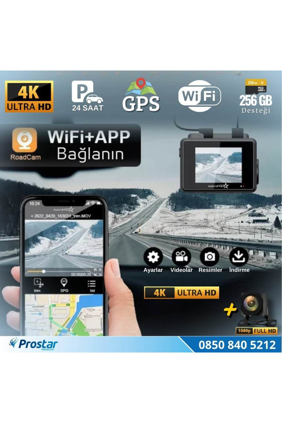 Navistar M800 Wifi + Gps 4K Çift Kameralı 170° Geniş Açı Lens Gece Görüşlü