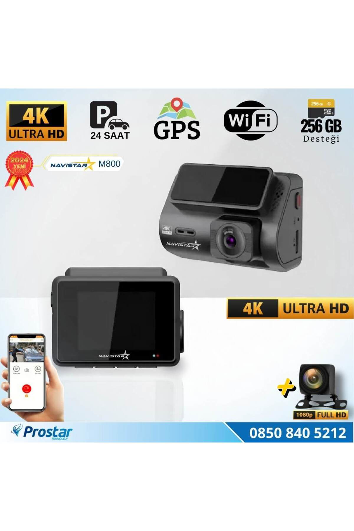 Navistar M800 Wifi + Gps 4K Çift Kameralı 170° Geniş Açı Lens Gece Görüşlü