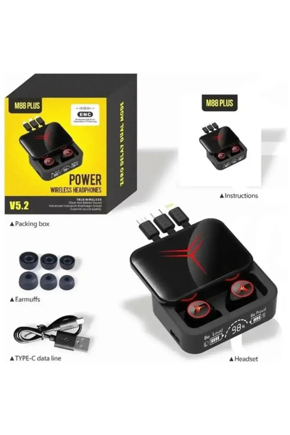 M88 Plus Şarj Göstergeli Powerbank Özellikli Dahili Kablolu Bueto