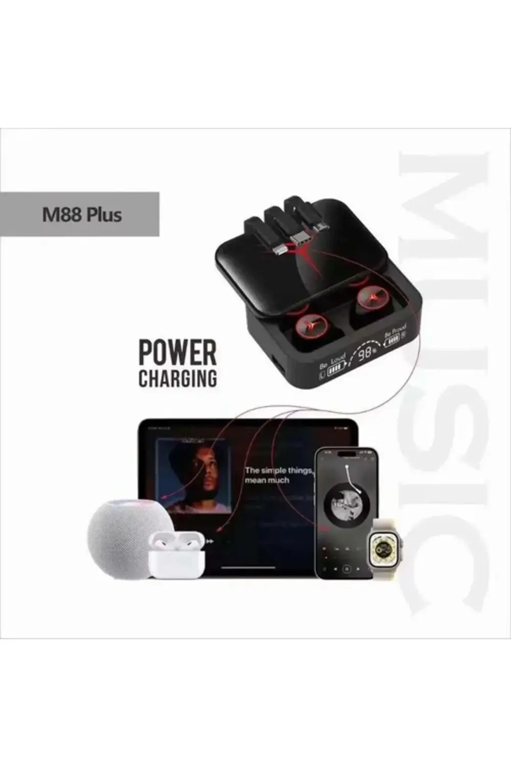 M88 Plus Şarj Göstergeli Powerbank Özellikli Dahili Kablolu Bueto