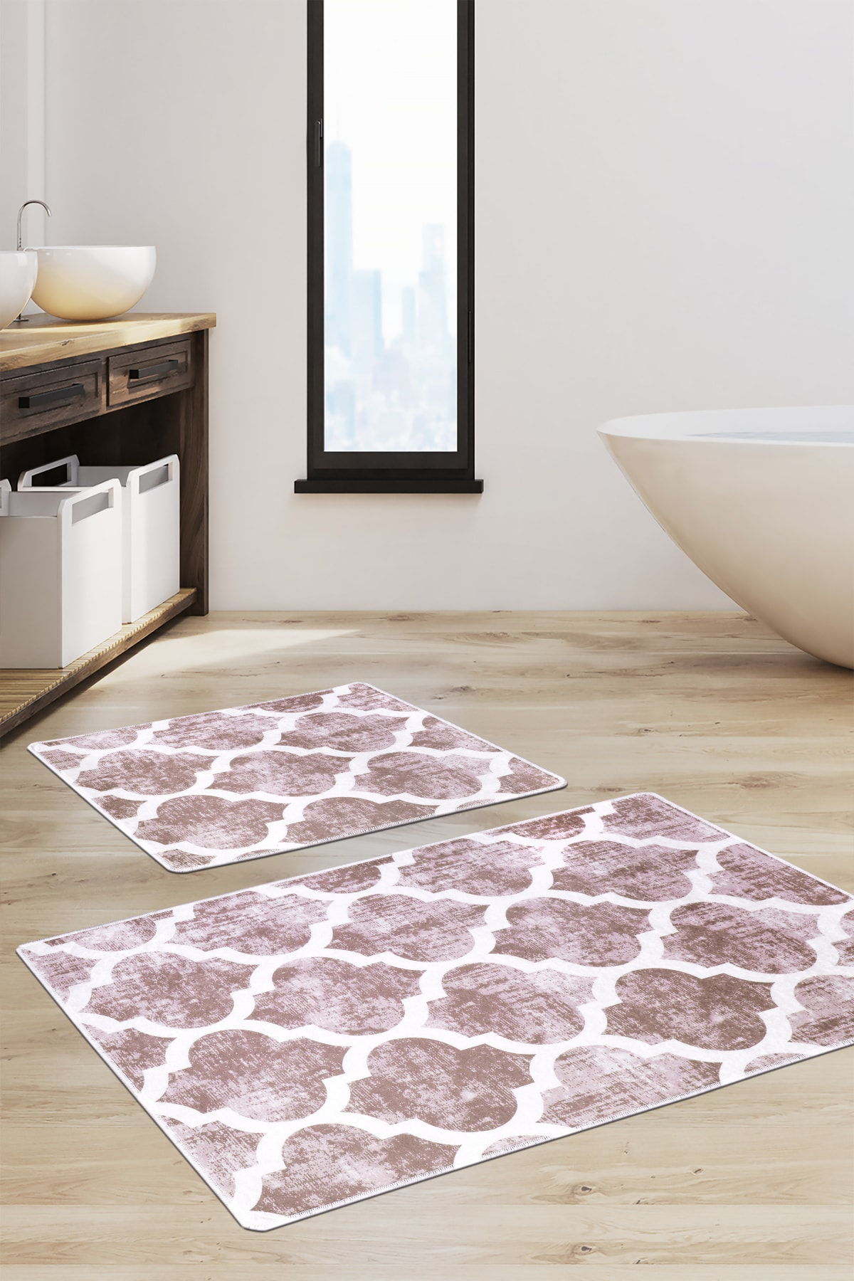 Maça Bej Dijital Ikili Banyo Paspası Klozet Takımı Antibakteriyel