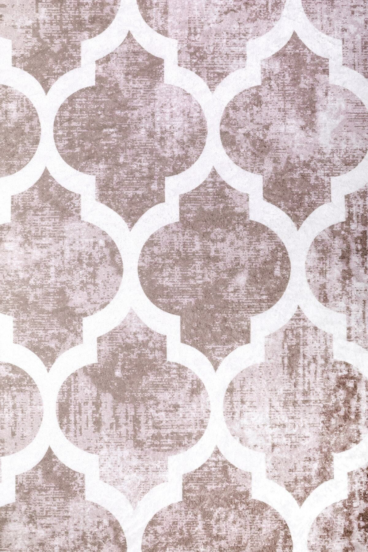 Dijidekor Maça Bej Saçaksız Dijital Oval Halı Kaymaz Yıkanabilir Yolluk