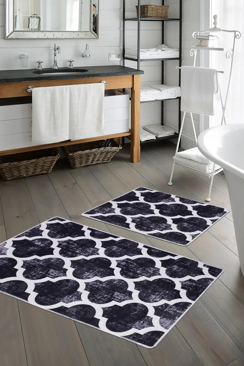 Maça Siyah Dijital Ikili Banyo Paspası Klozet Takımı Antibakteriy