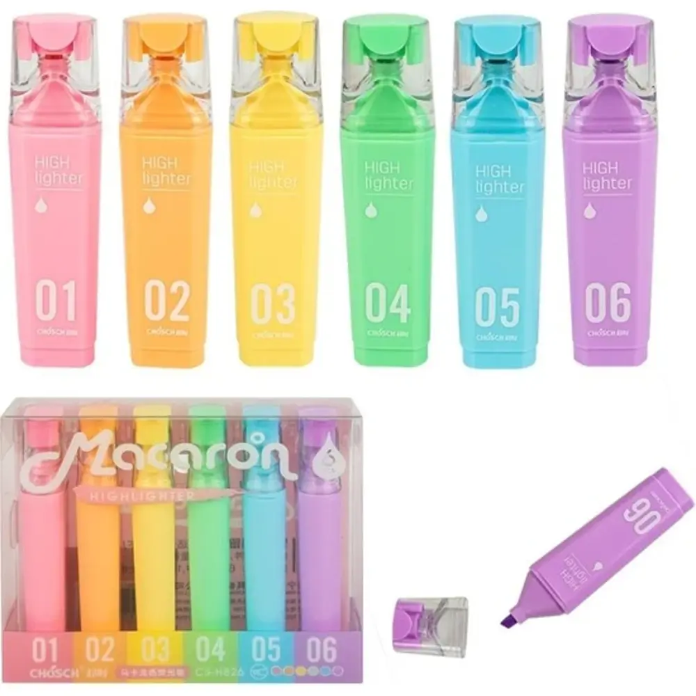 Macaron CS-H826 Pastel Renkli 6 Çeşitli Fosforlu Kalem Seti - İş Macaron CS-H826 Pastel Renkli 6 Çeşitli Fosforlu Kalem Seti - İş