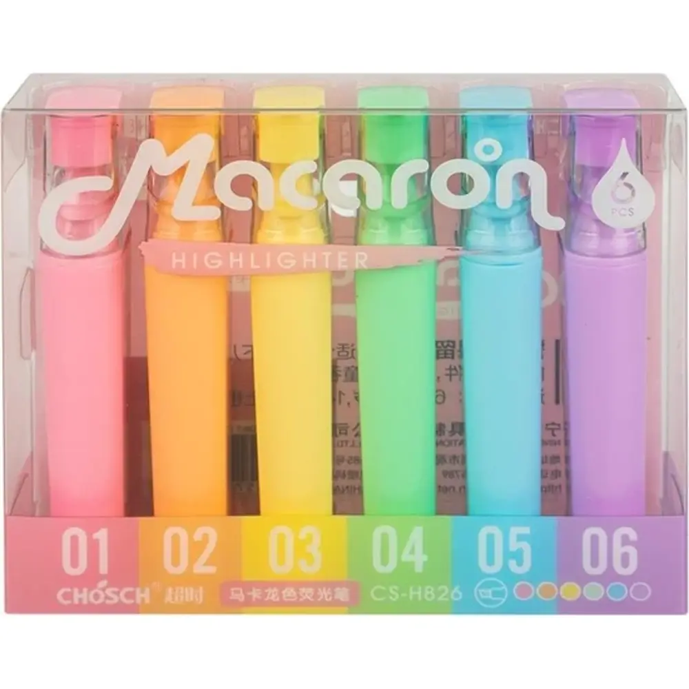 Macaron CS-H826 Pastel Renkli 6 Çeşitli Fosforlu Kalem Seti - İş Macaron CS-H826 Pastel Renkli 6 Çeşitli Fosforlu Kalem Seti - İş