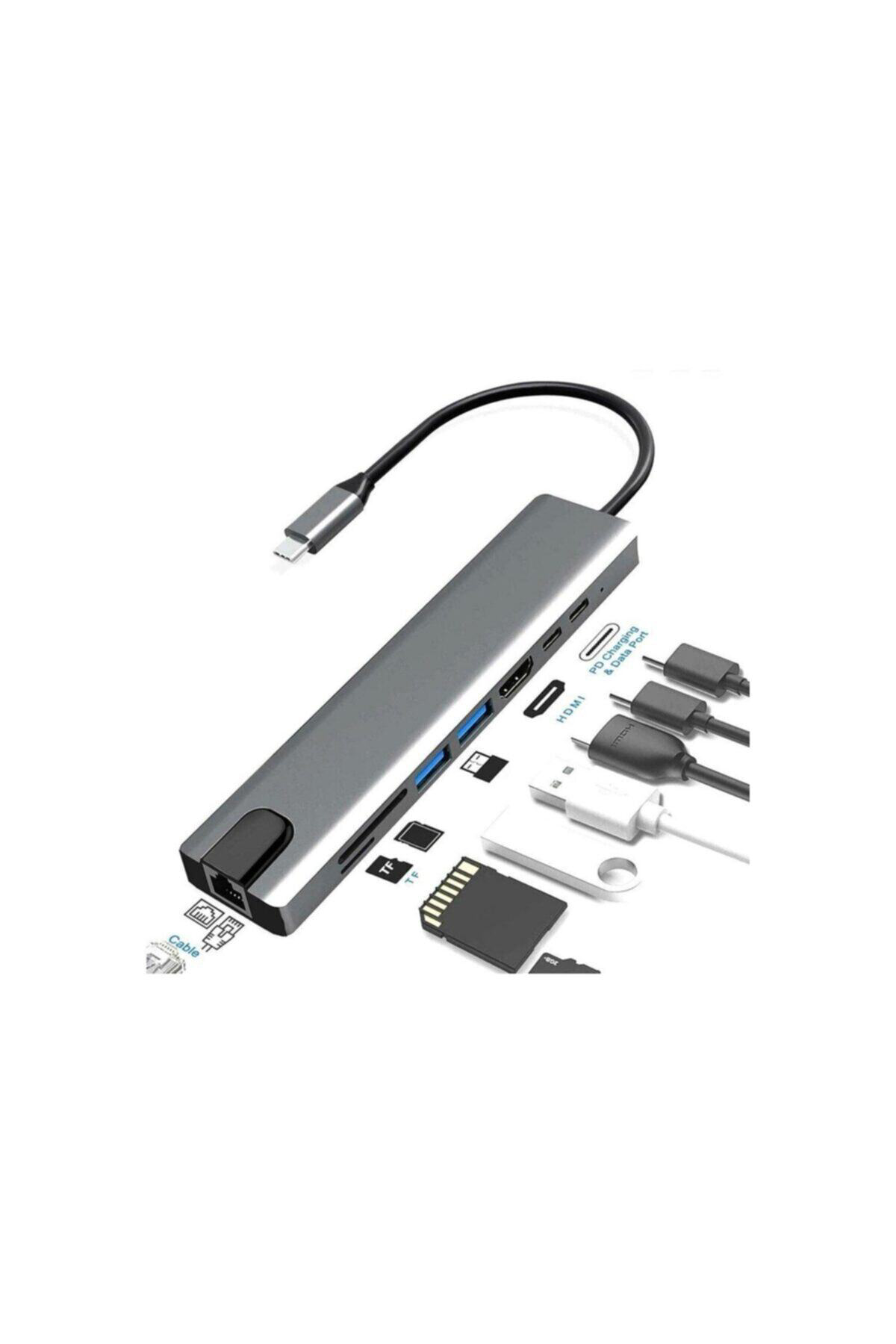 Macbook Pro Air Chromebook Uyumlu 8 In 1 Type-c Sd Tf Usb Çoğaltıcı Çevirici Hub