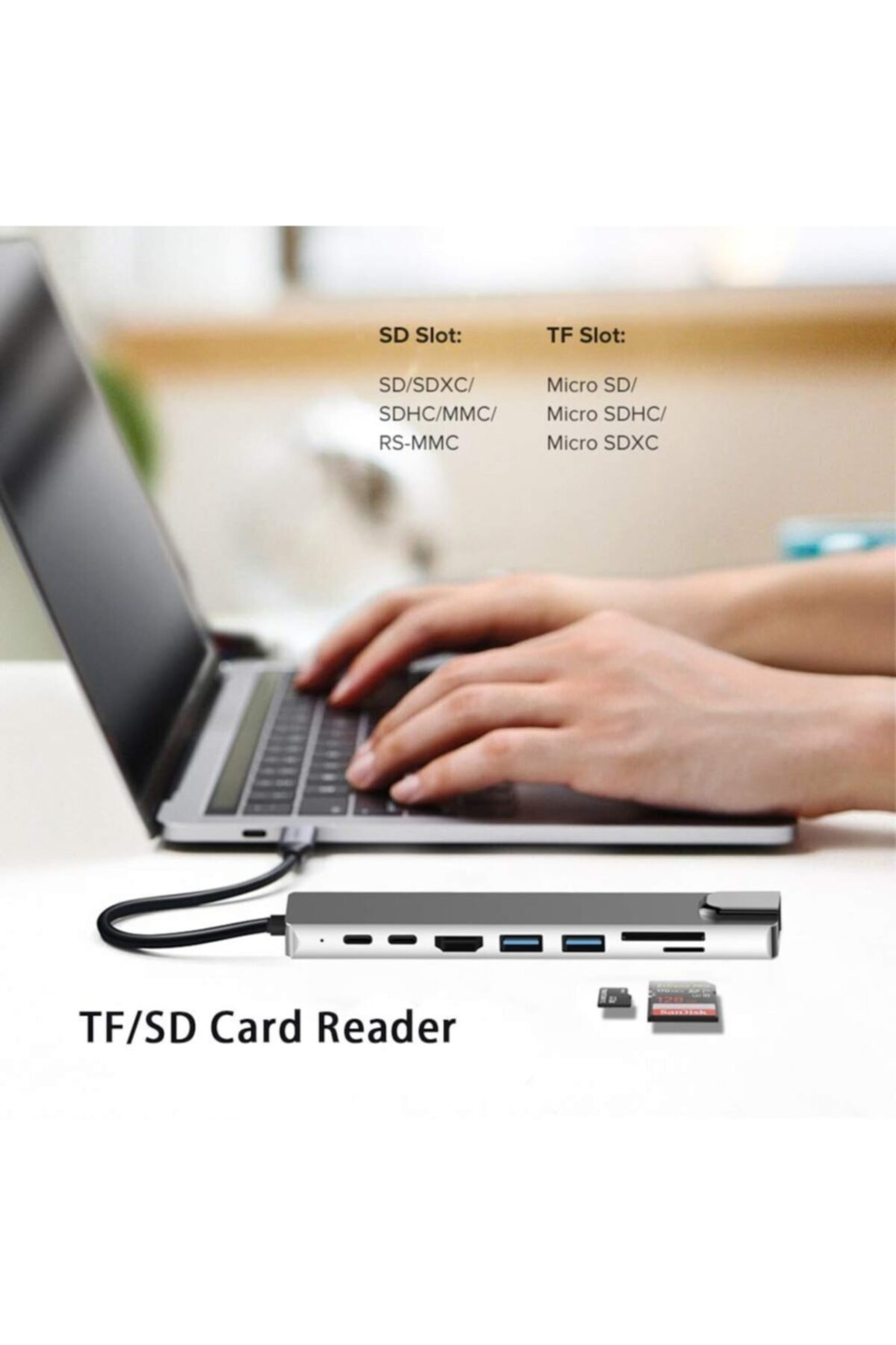 Macbook Pro Air Chromebook Uyumlu 8 In 1 Type-c Sd Tf Usb Çoğaltıcı Çevirici Hub
