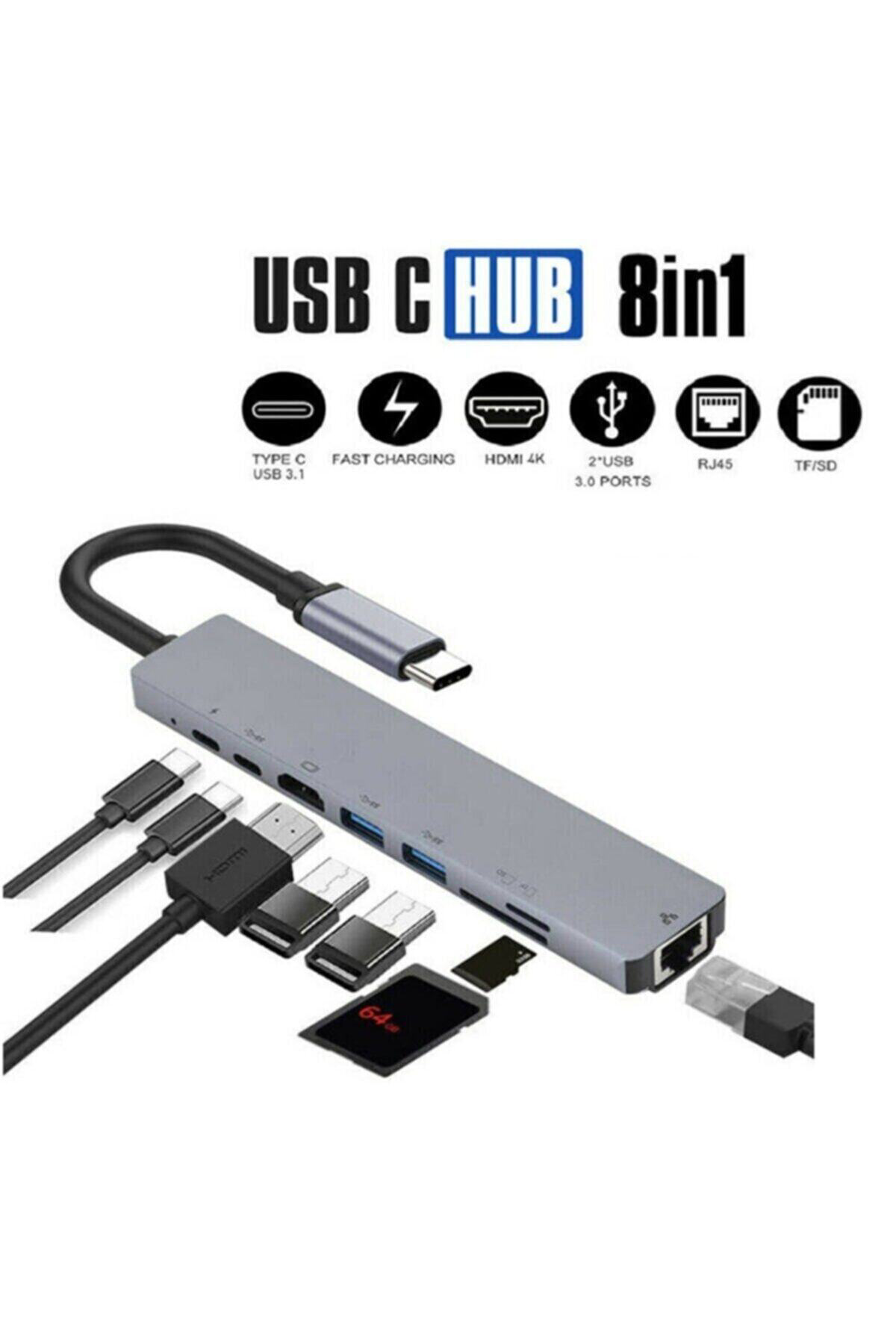 Macbook Pro Air Type C Hub Pd Şarj 87w Hdmı Sd Network Giriş 8 İn
