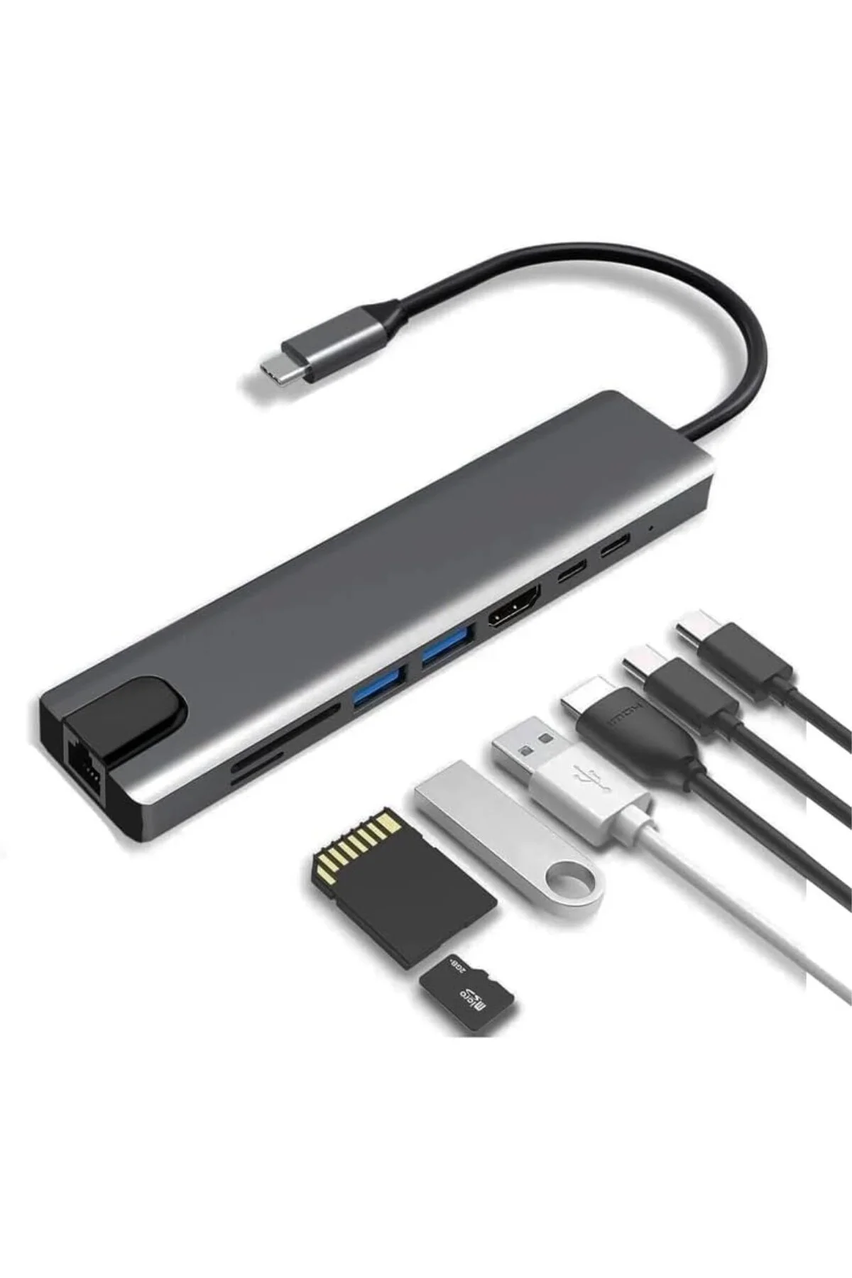 Macbook Pro Uyumlu Huawei Dell ile Uyumlu Type C to 4K HDMI + USB 3.0 + SD/tf + PD + Type-C USB Typ