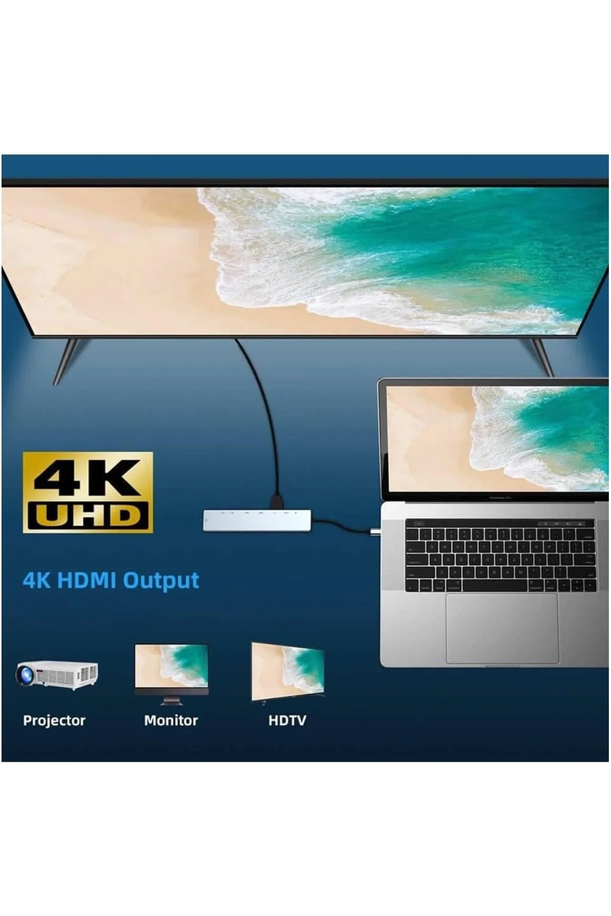 Macbook Pro Uyumlu Huawei Dell ile Uyumlu Type C to 4K HDMI + USB 3.0 + SD/tf + PD + Type-C USB Typ