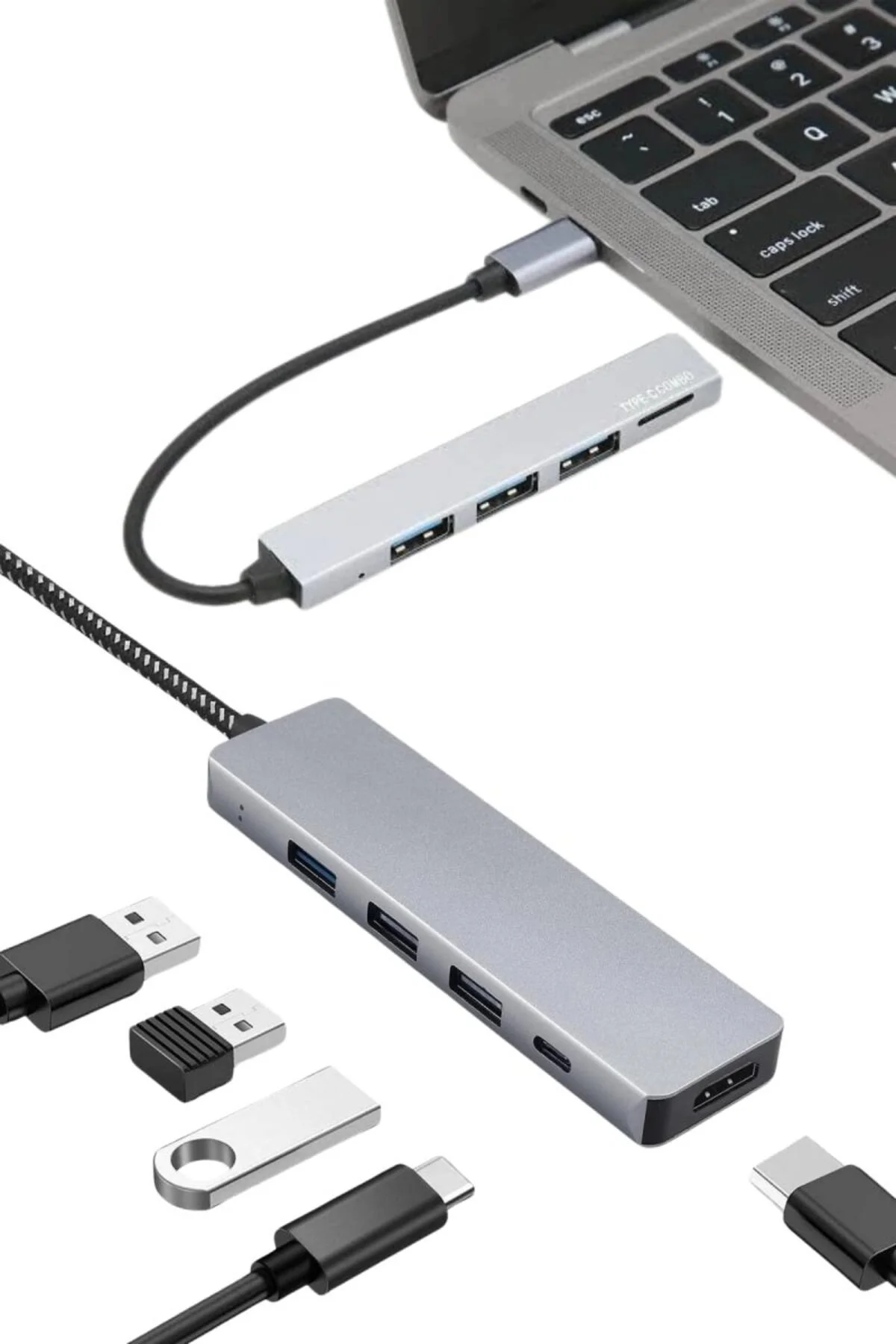 Macbook Pro/air Uyumlu Usb Type-c 8 In 1 Hub Dönüştürücü Çevirici Çoklayıcı Usb Hdmı Micro Sd 8 Girişli