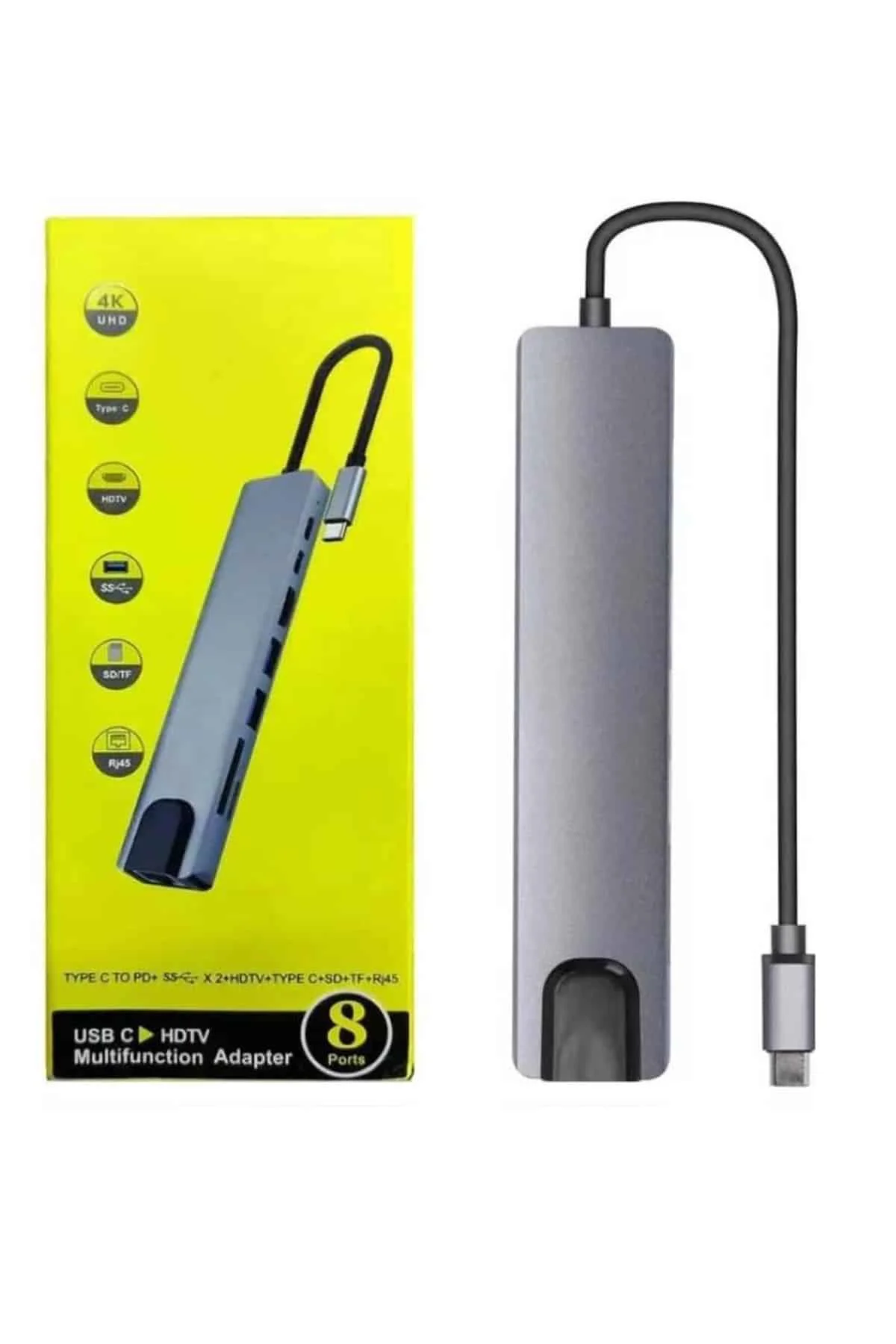 Macbook Pro/air Uyumlu USB Type-C 8 In 1 Hub Dönüştürücü Çevirici Çoklayıcı USB Hdmı Micro Sd 8 Girişli