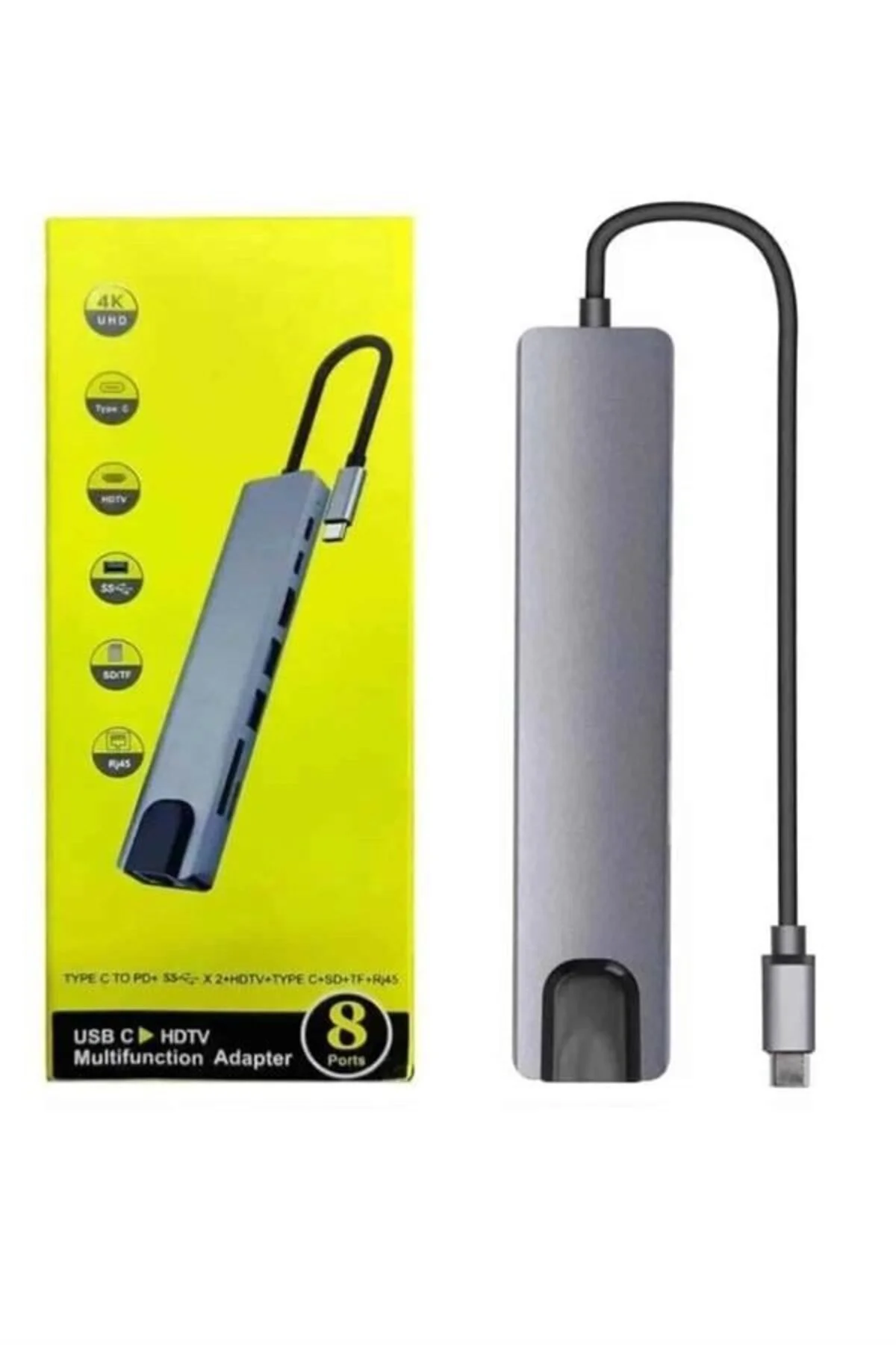 Macbook Pro/air Uyumlu Usb Type-c 8 In 1 Hub Dönüştürücü Çevirici Çoklayıcı Usb Hdmı Micro Sd 8 Girişli