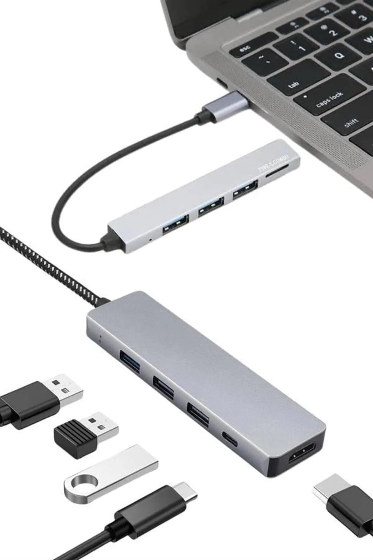 Macbook Pro/air Uyumlu Usb Type-c 8 In 1 Hub Dönüştürücü Çevirici Çoklayıcı Usb Hdmı Micro Sd 8 Girişli