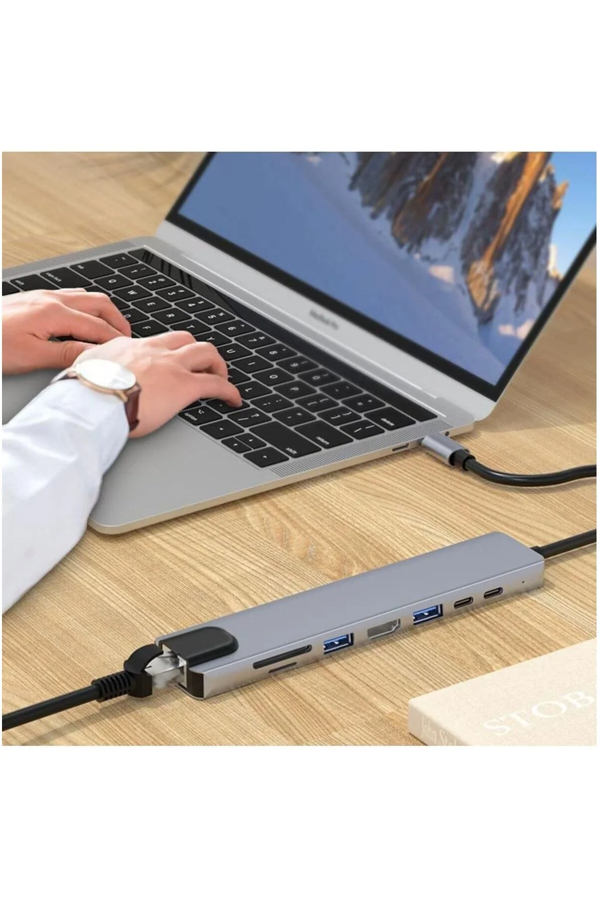MacBook ve iPad Uyumlu 8-in-1 USB-C Çoklayıcı Hub – HDMI, USB, SD/TF, PD, Ethernet