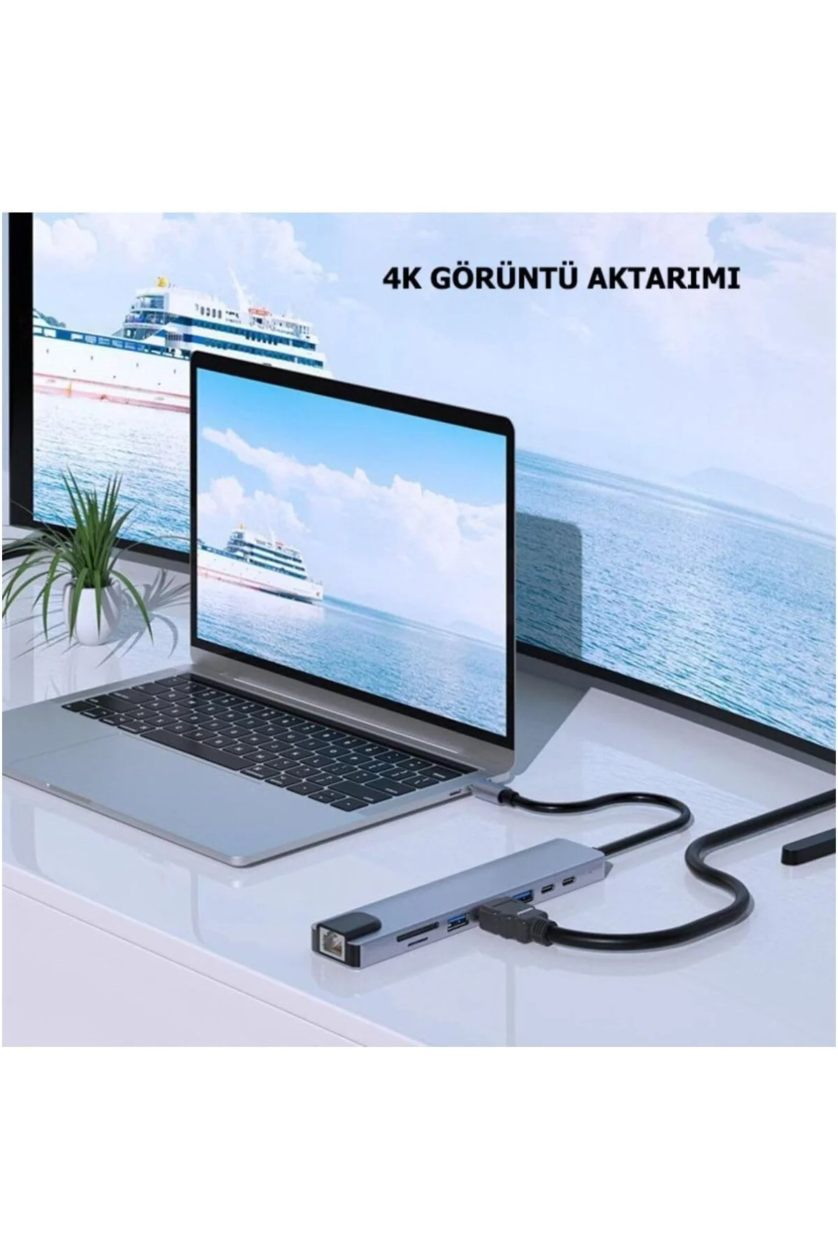 MacBook ve iPad Uyumlu 8-in-1 USB-C Çoklayıcı Hub – HDMI, USB, SD/TF, PD, Ethernet