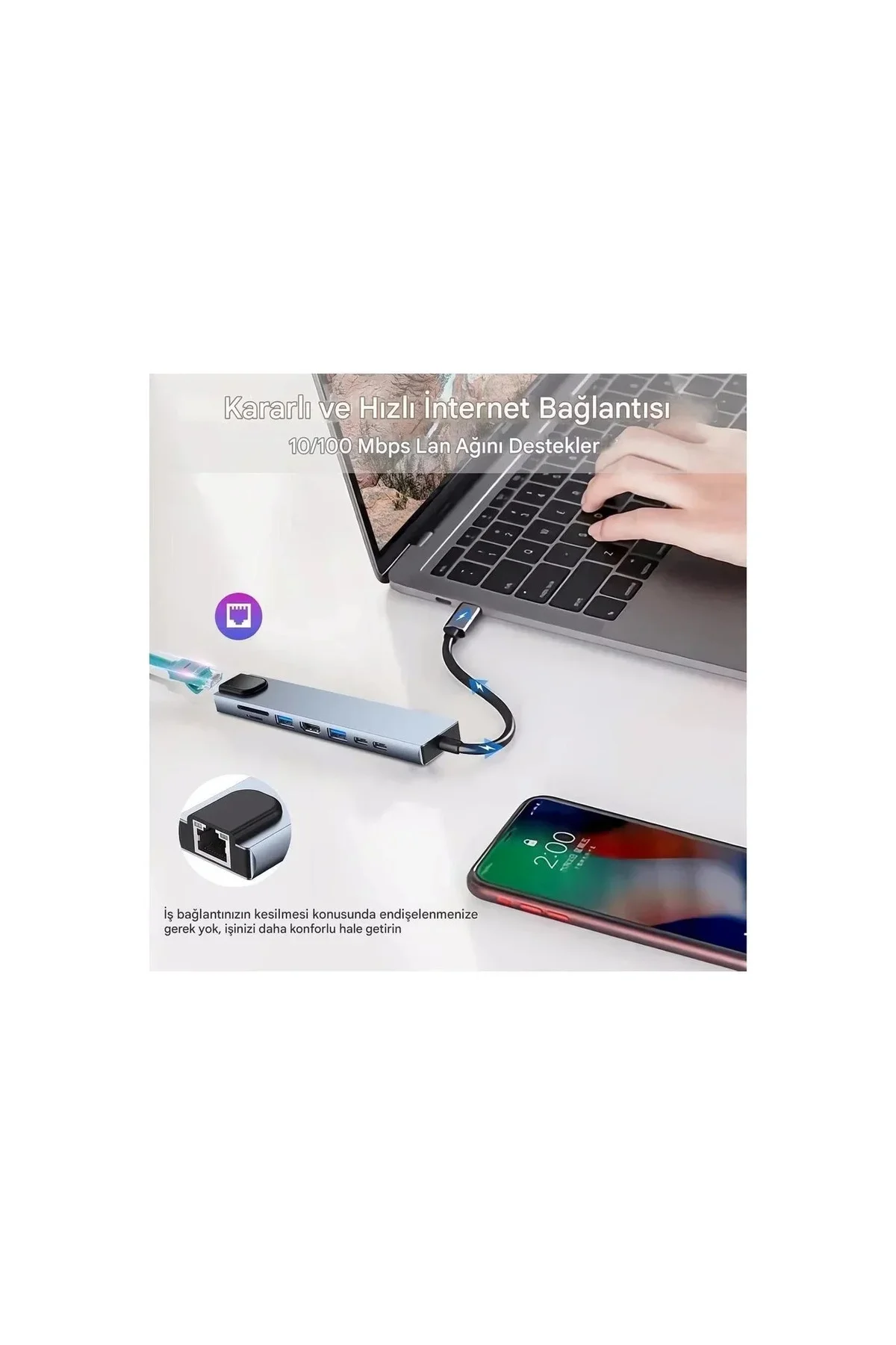 MacBook ve Laptop Uyumlu Çok Fonksiyonlu USB-C Dönüştürücü - Alünyum Gövdeli Hub MacBook ve Laptop Uyumlu Çok Fonksiyonlu USB-C Dönüştürücü - Alünyum Gövdeli Hub