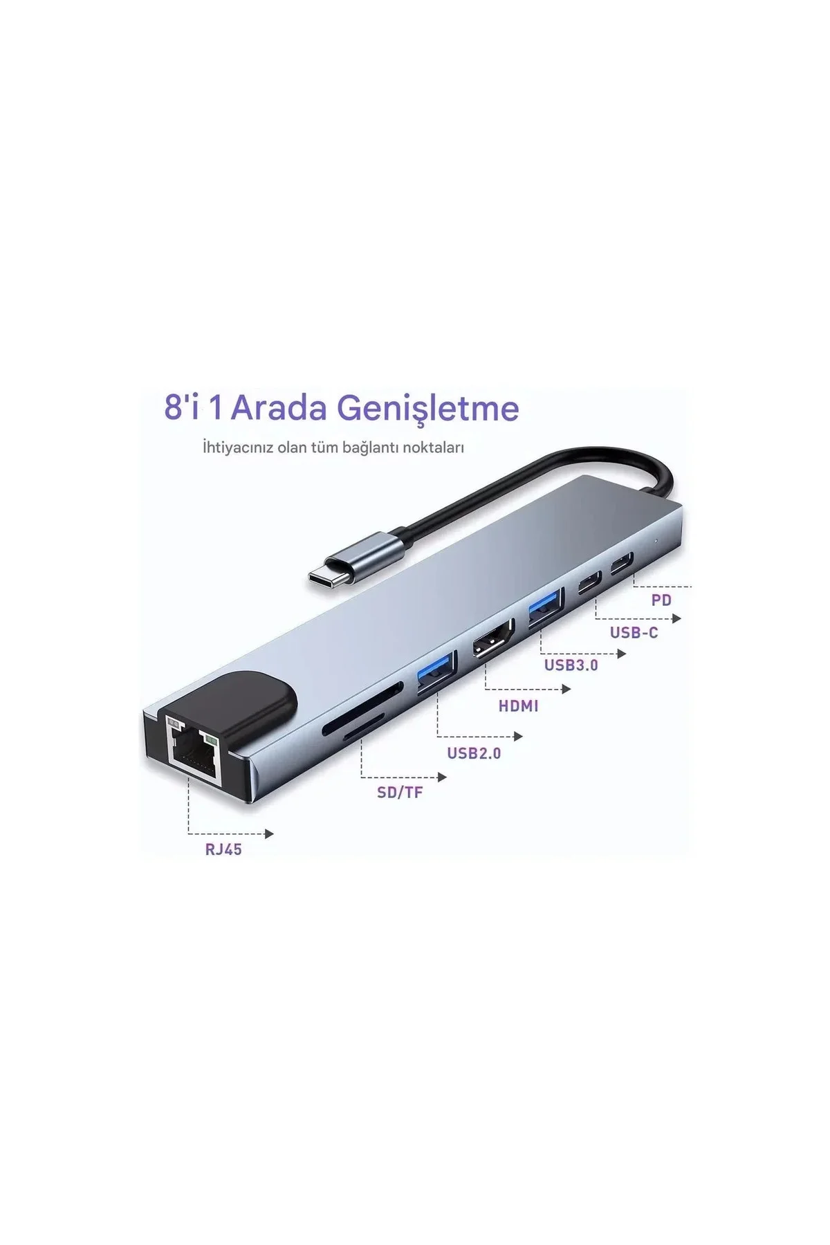 MacBook ve Laptop Uyumlu Çok Fonksiyonlu USB-C Dönüştürücü - Alünyum Gövdeli Hub MacBook ve Laptop Uyumlu Çok Fonksiyonlu USB-C Dönüştürücü - Alünyum Gövdeli Hub