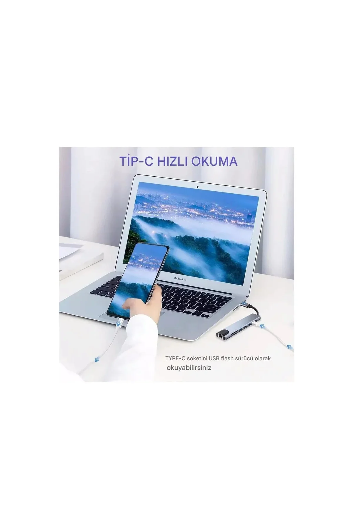 MacBook ve Laptop Uyumlu Çok Fonksiyonlu USB-C Dönüştürücü - Alünyum Gövdeli Hub MacBook ve Laptop Uyumlu Çok Fonksiyonlu USB-C Dönüştürücü - Alünyum Gövdeli Hub
