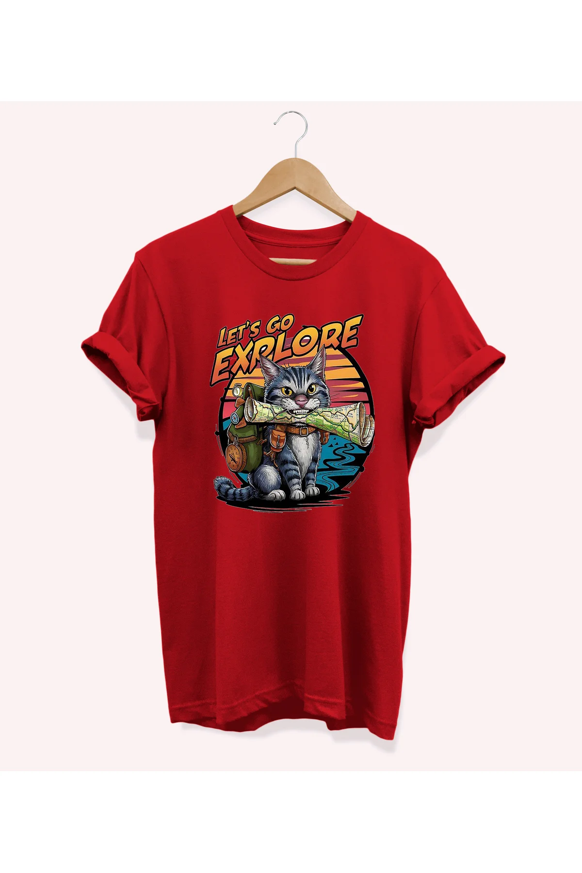 , Maceracı Kedi Baskılı, %100 Pamuk, Bisiklet Yaka, Oversize T-shirt, Büyük Beden Tişört