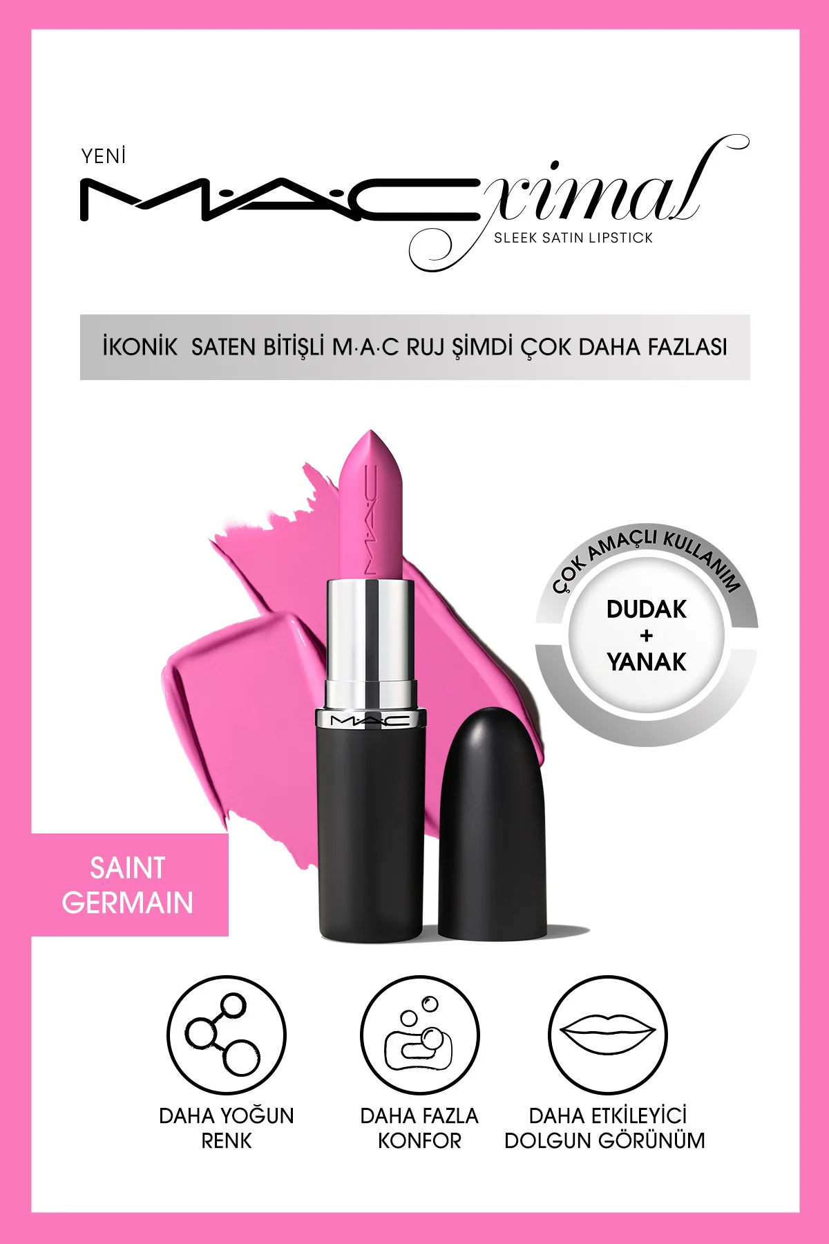 MACximal Sleek Satin Lipstick İkonik Saten Bitişli Ruj-SAINT GERM