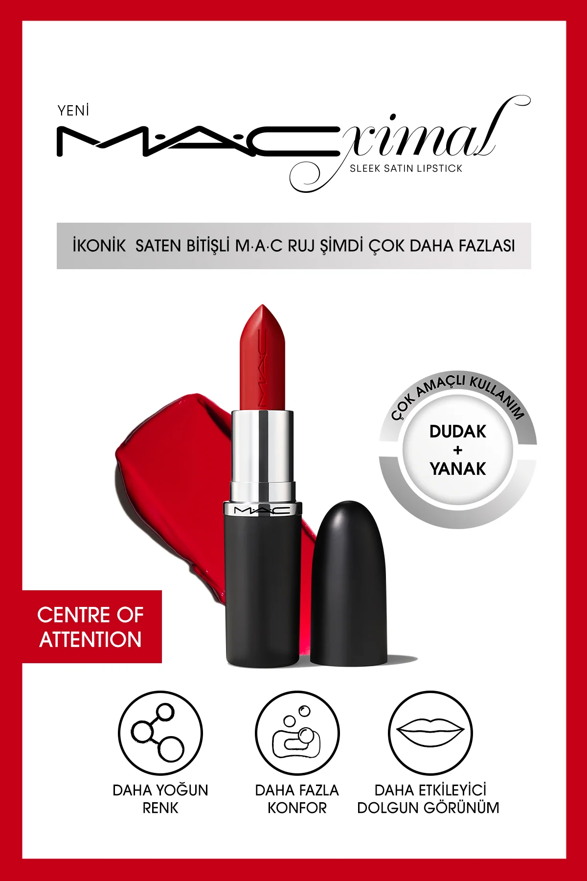 MACximal Sleek Satin Lipstick İkonik Saten Bitişli Ruj-CENTRE OF 
