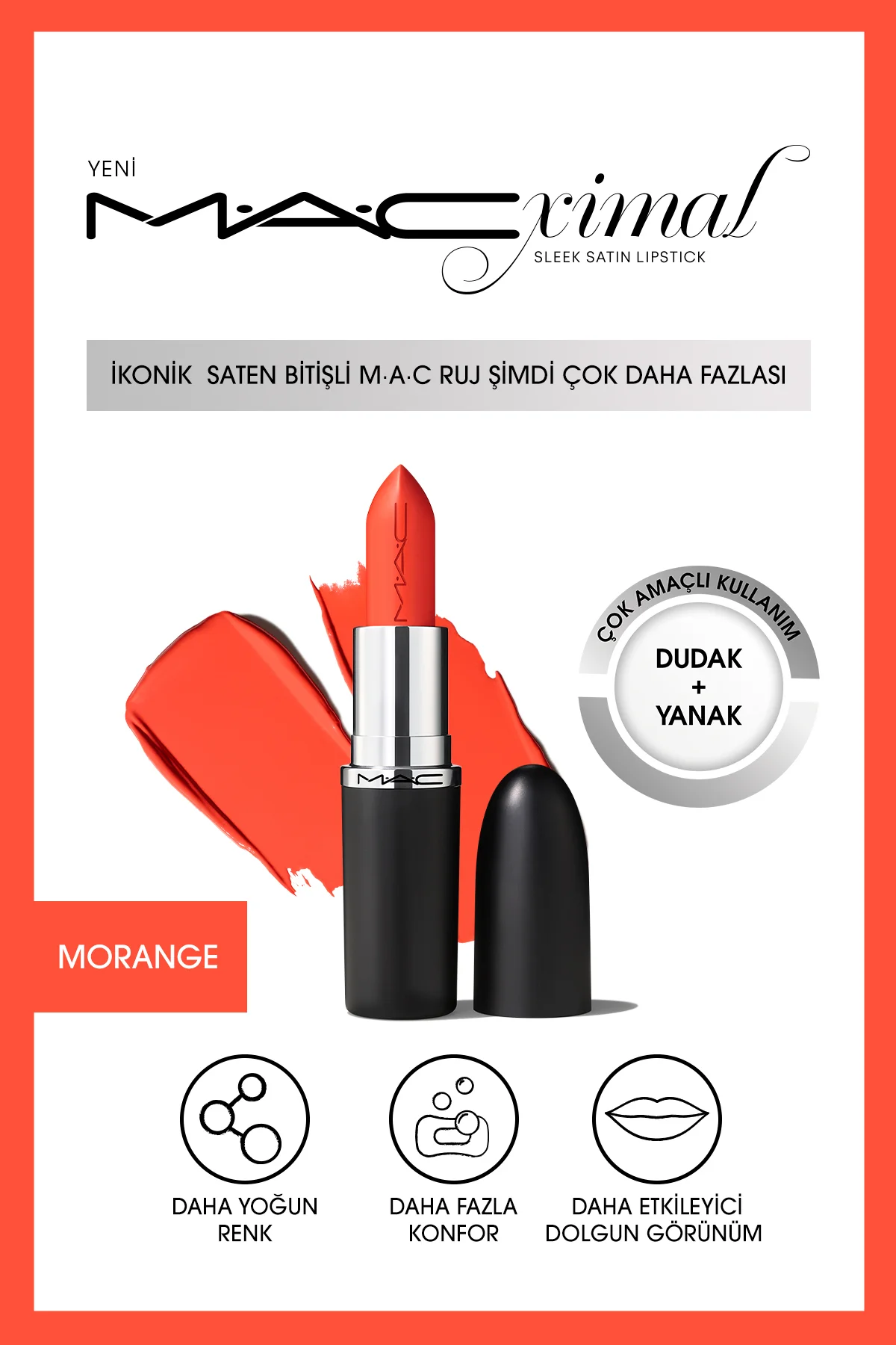 MACximal Sleek Satin Lipstick İkonik Saten Bitişli Ruj-MORANGE 3.