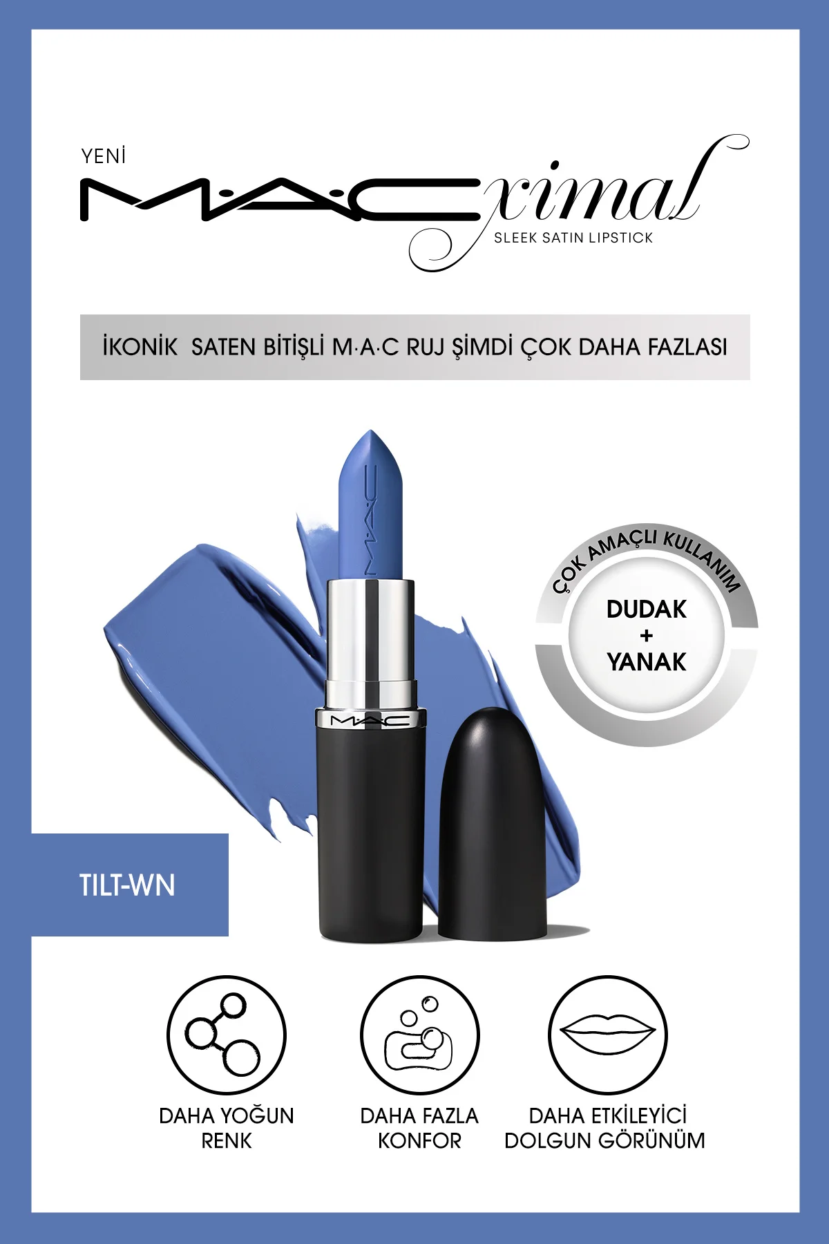 MACximal Sleek Satin Lipstick İkonik Saten Bitişli Ruj-TILT 3.5GM