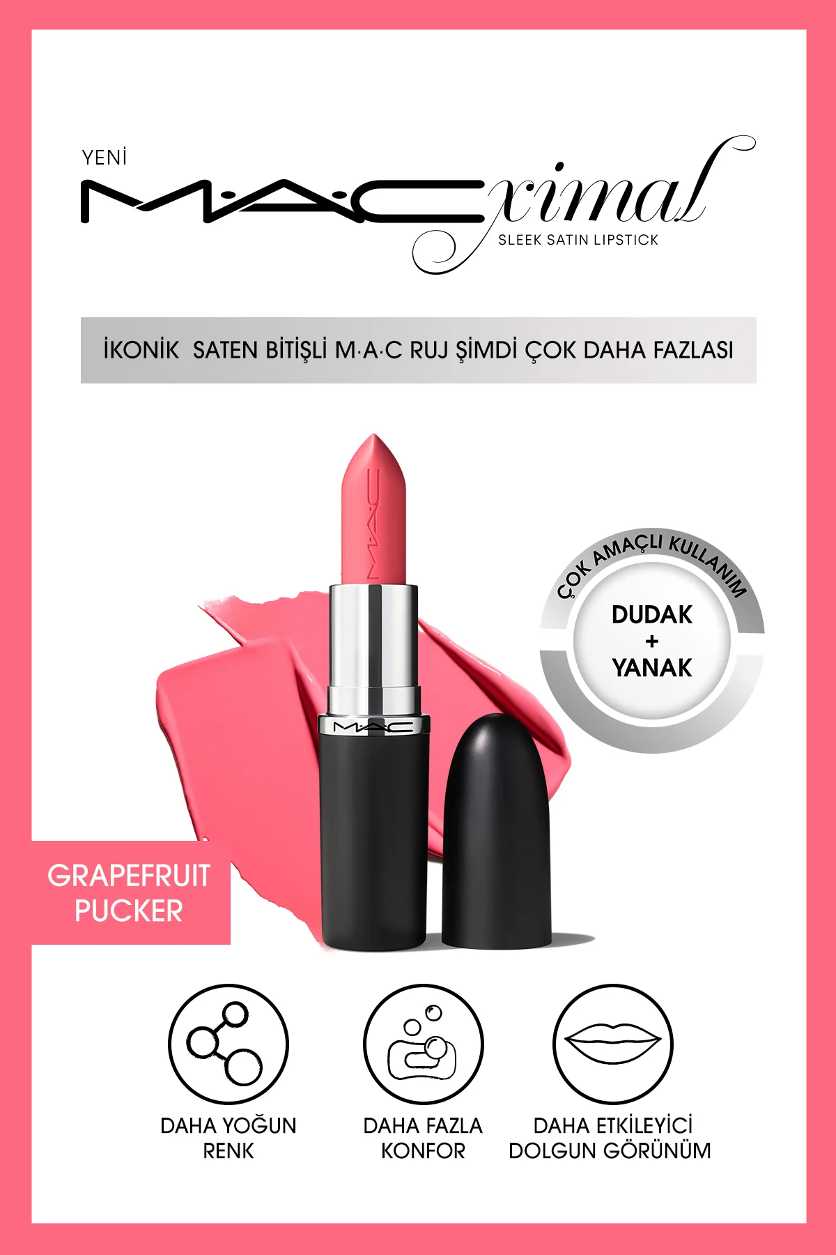 MACximal Sleek Satin Lipstick İkonik Saten Bitişli Ruj-GRAPEFRUIT