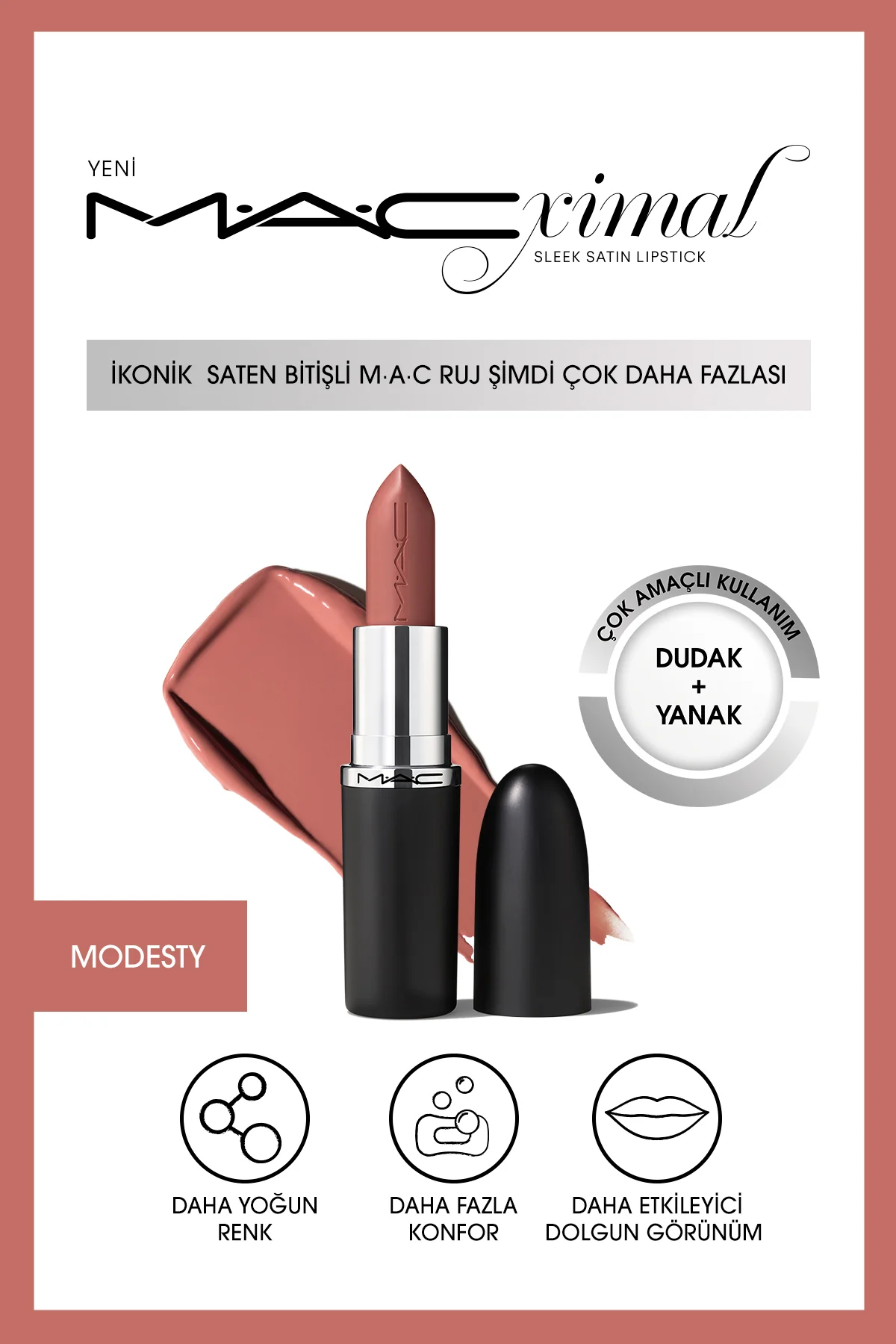 MACximal Sleek Satin Lipstick İkonik Saten Bitişli Ruj-MODESTY 3.
