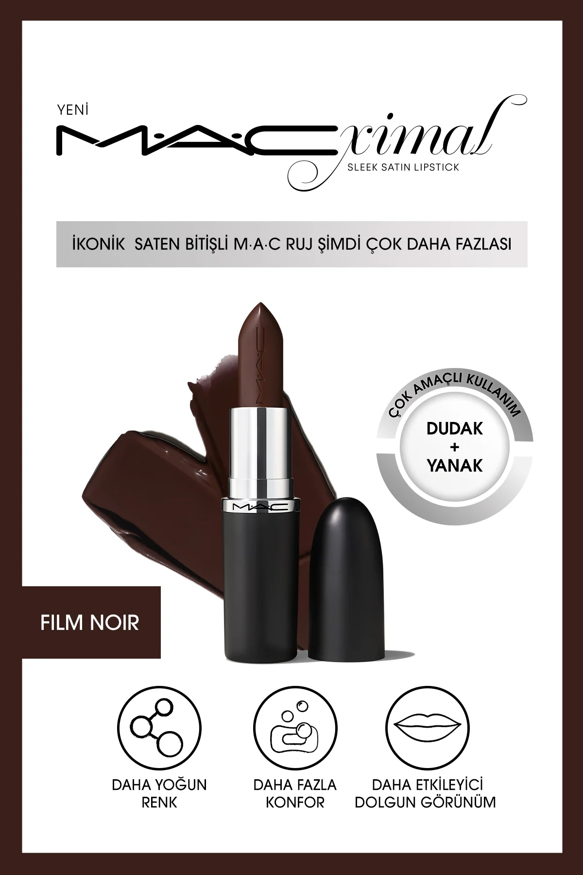 MACximal Sleek Satin Lipstick İkonik Saten Bitişli Ruj-FILM NOIR 