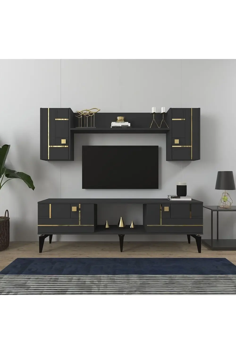 MADDERA 150 CM  TV ÜNİTESİ TAKIMI ANTRASİT-GÜMÜŞ