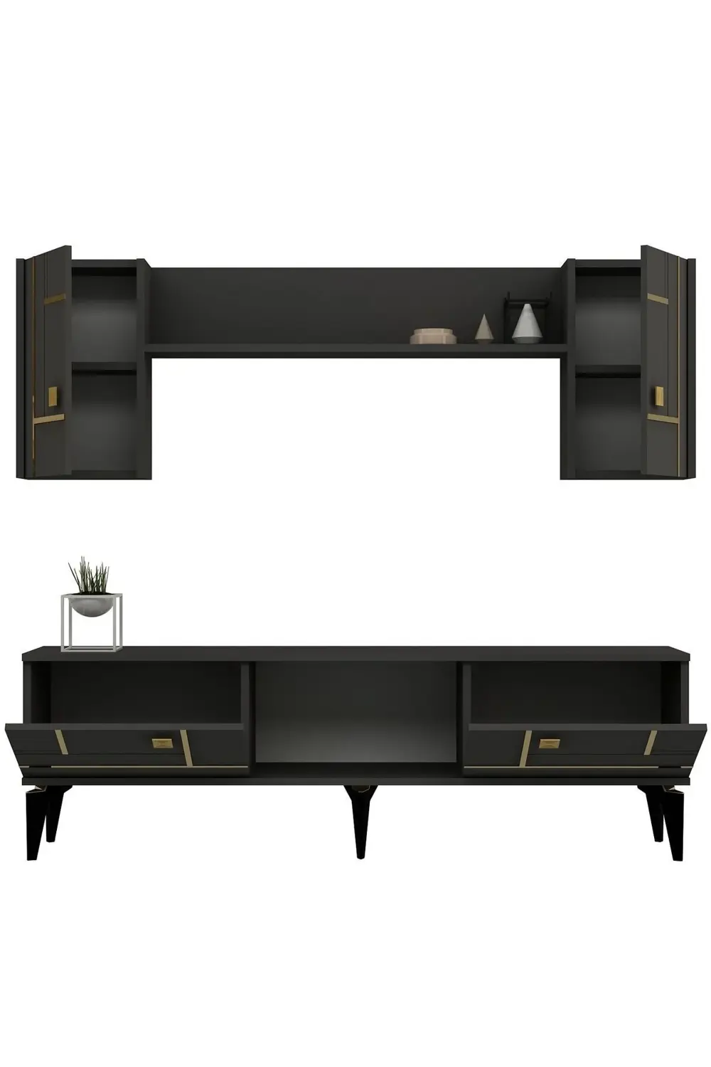 MADDERA 150 CM  TV ÜNİTESİ TAKIMI ANTRASİT-GÜMÜŞ