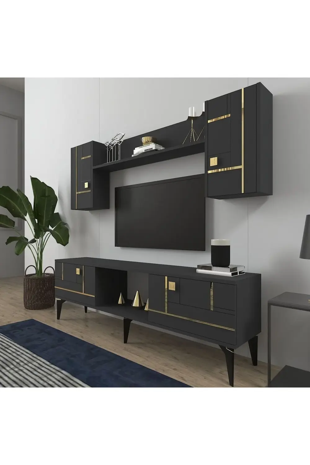 MADDERA 150 CM  TV ÜNİTESİ TAKIMI ANTRASİT-GÜMÜŞ