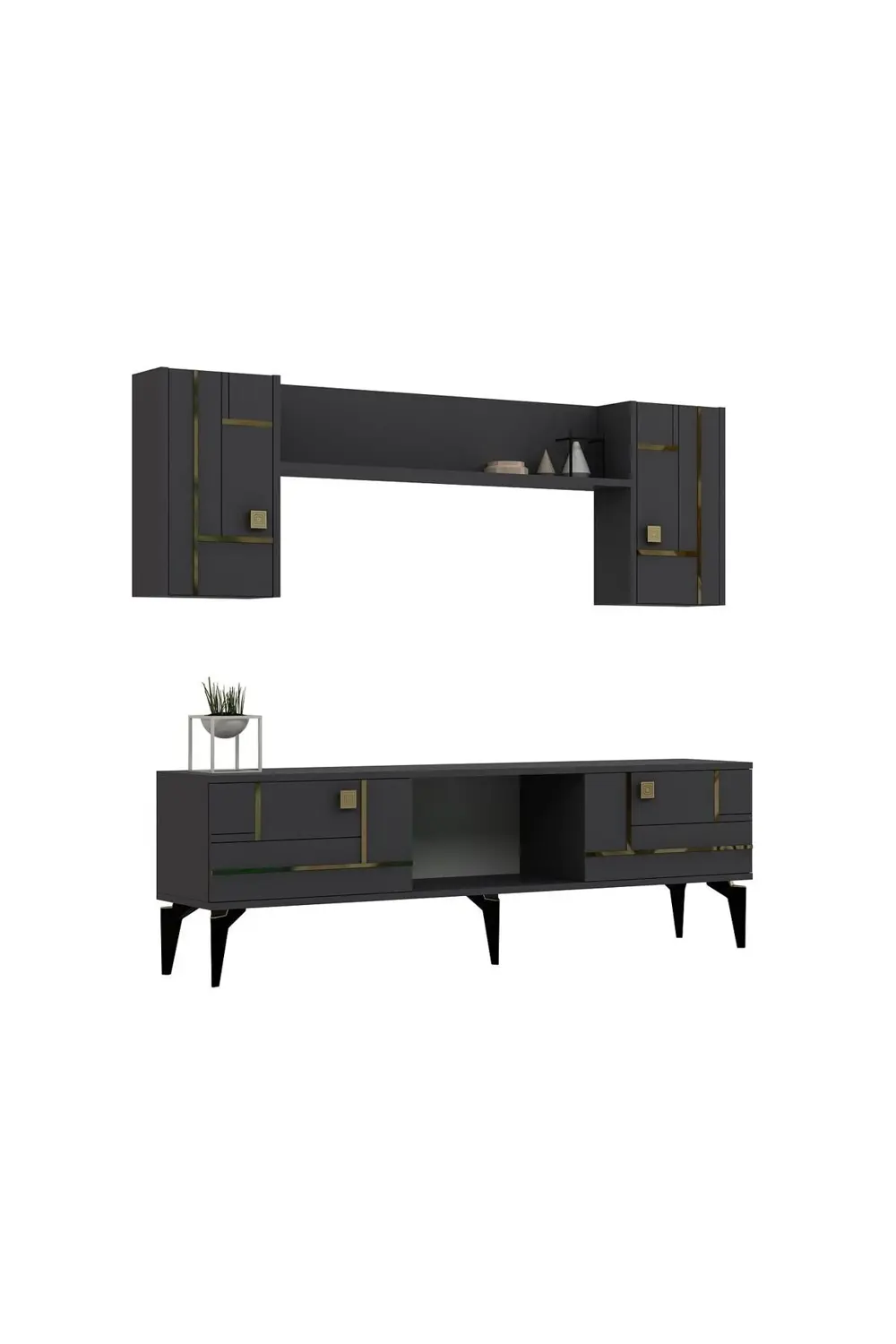 MADDERA 150 CM  TV ÜNİTESİ TAKIMI ANTRASİT-GÜMÜŞ