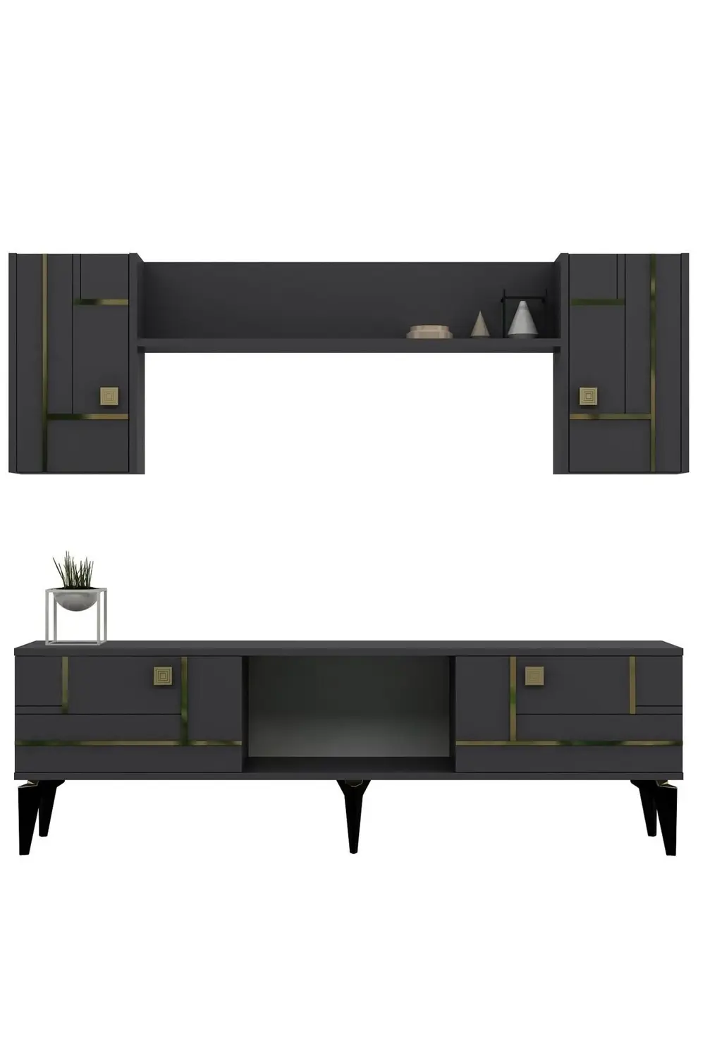 MADDERA 150 CM  TV ÜNİTESİ TAKIMI ANTRASİT-GÜMÜŞ