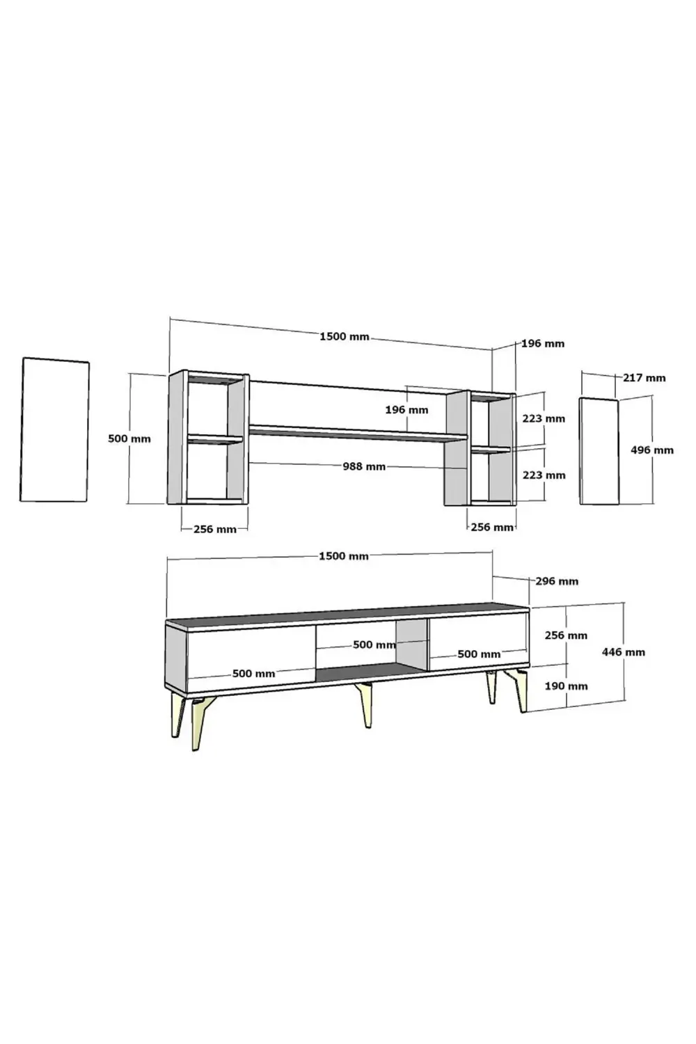 MADDERA 150 CM  TV ÜNİTESİ TAKIMI ANTRASİT-GÜMÜŞ